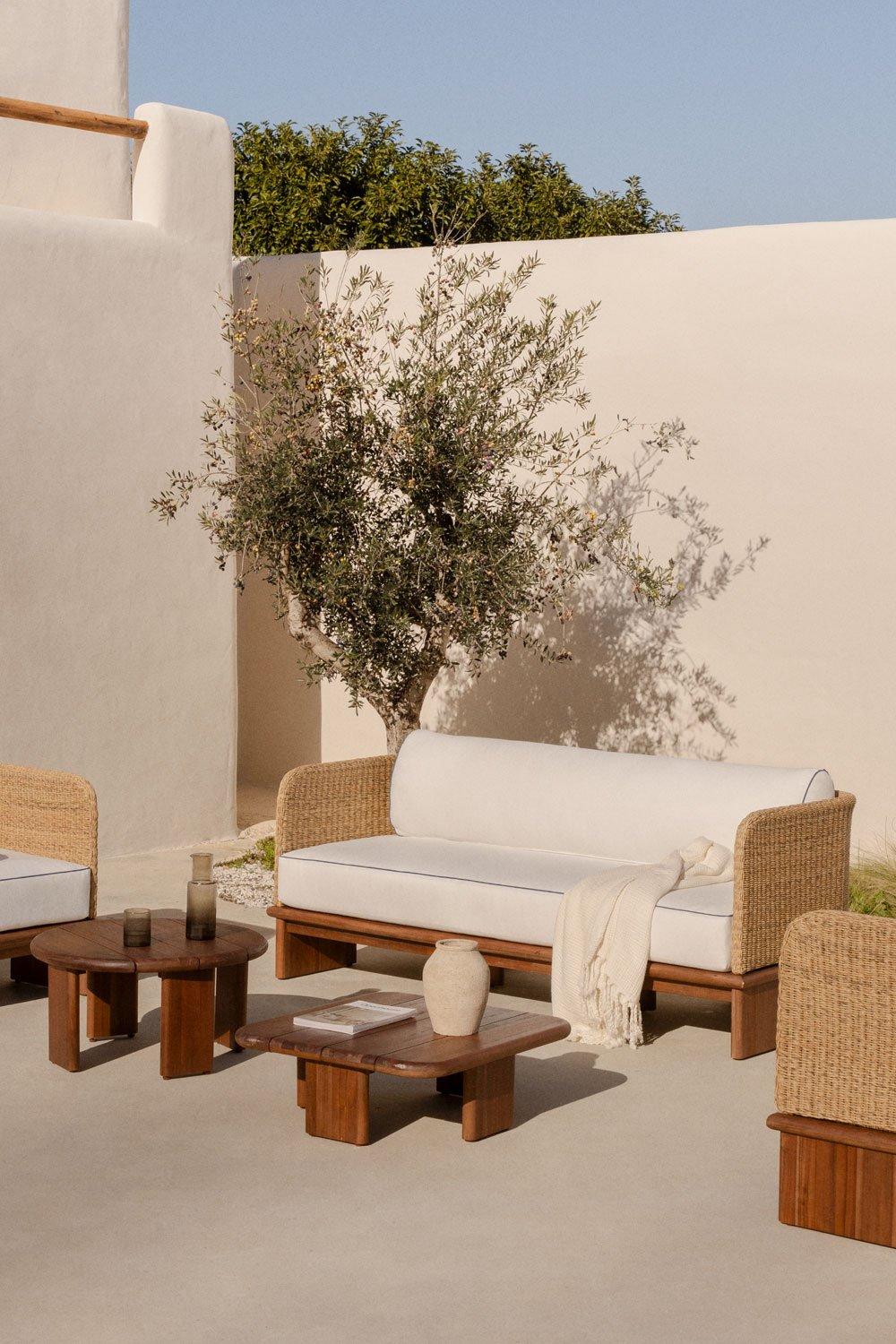 sklum Salon de jardin avec canapé 3 places et 2 tables basses en rotin et bois d'acacia Famara