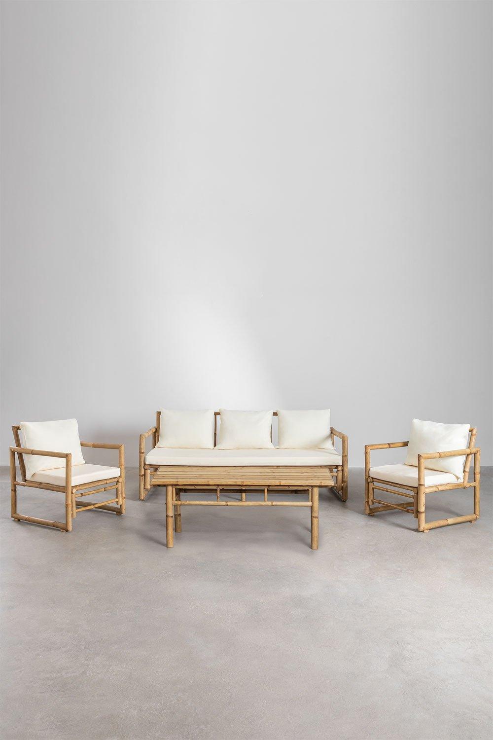 Sklum Salon De Jardin Composé D'un Canapé 3 Places 2 Fauteuils Et Table Basse En Bambou Livayna