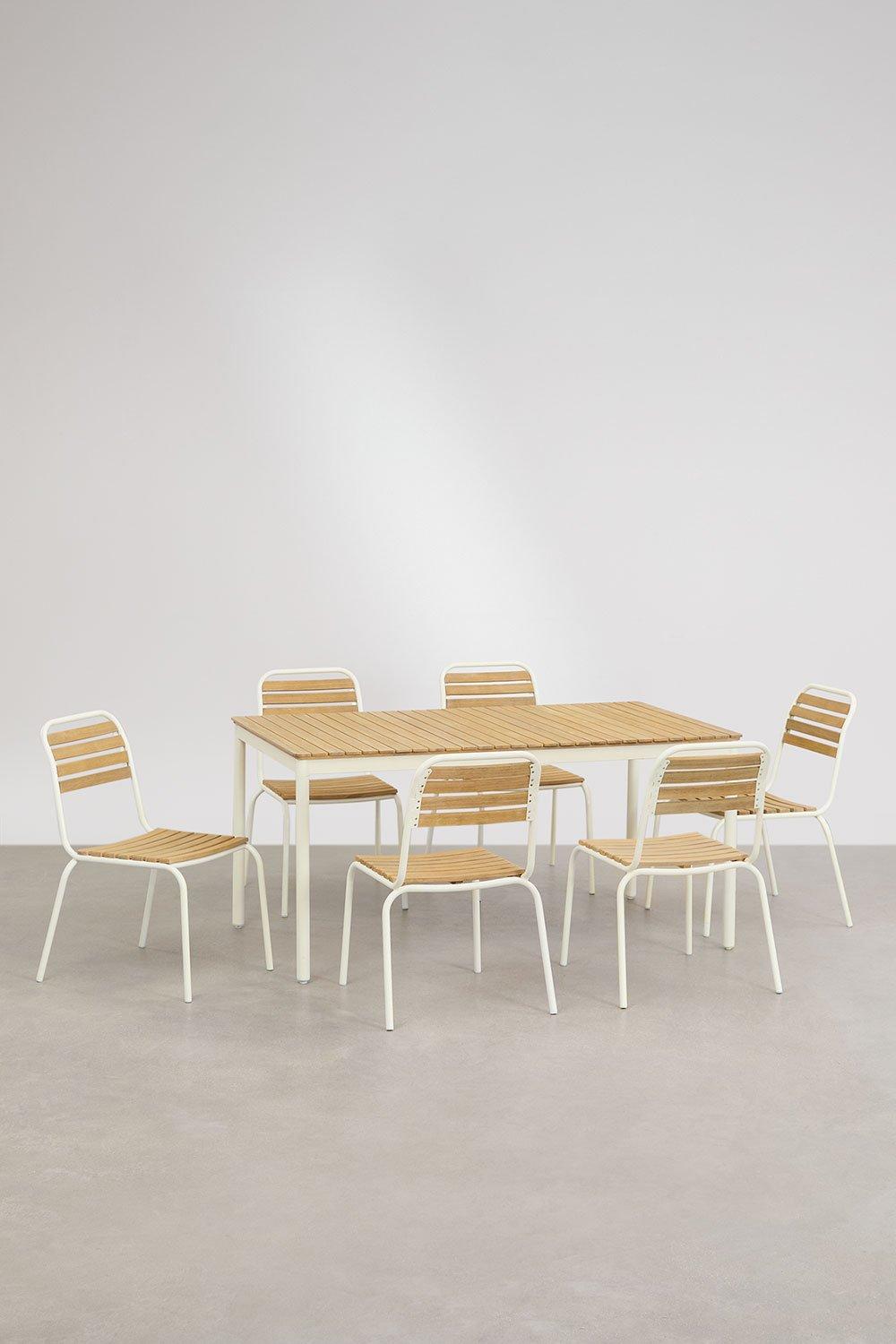 Sklum Set Aus Rechteckigem Artus-Tisch 160 X 90 Cm Und 6 Stapelbaren Gartenstühlen Aus Stahl Und Akazienholz
