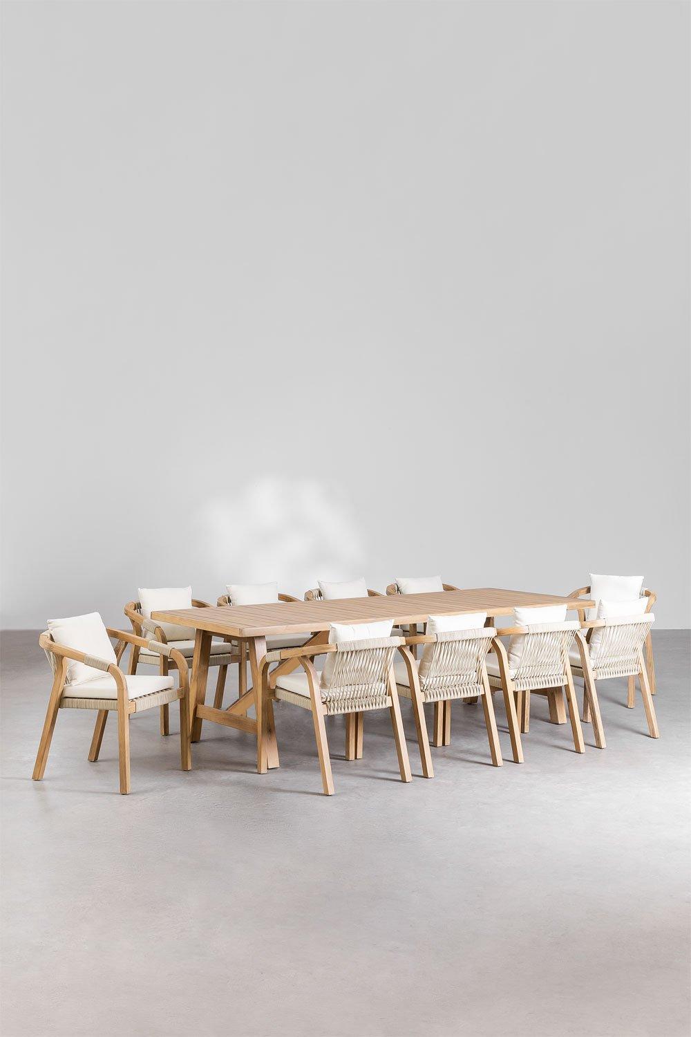 sklum Set aus rechteckigem Tisch (260x100 cm) und 10 Esszimmerstühlen aus Akazienholz Dubai