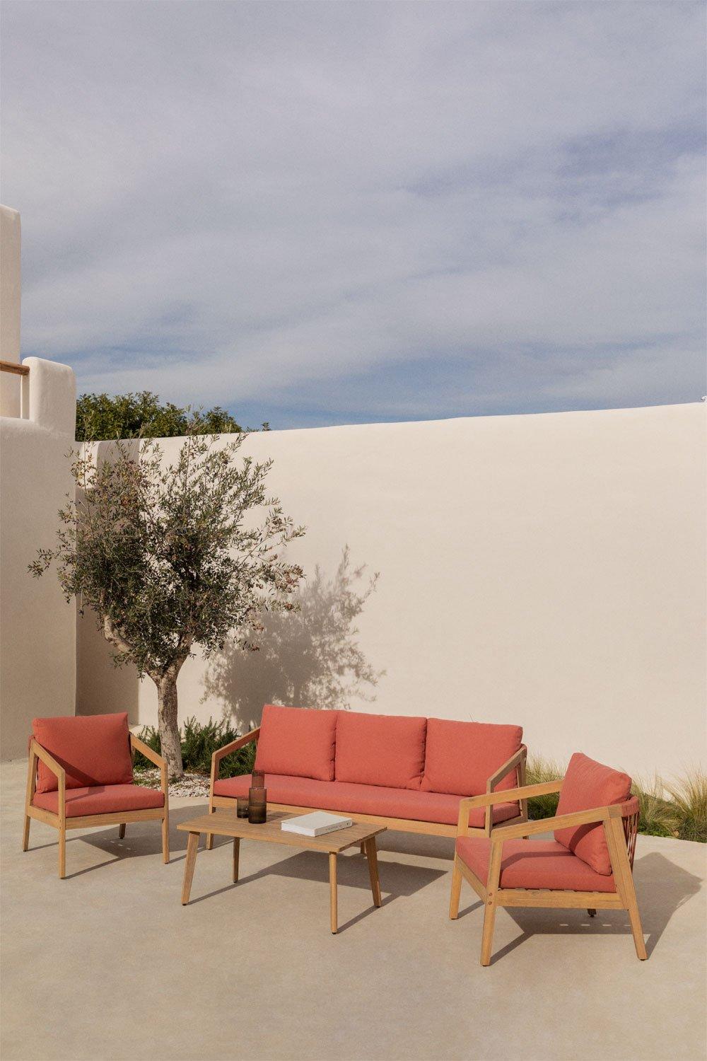 sklum Set da giardino con divano 3 posti 2 poltrone e tavolino in legno di acacia e corda intrecciata Kaela