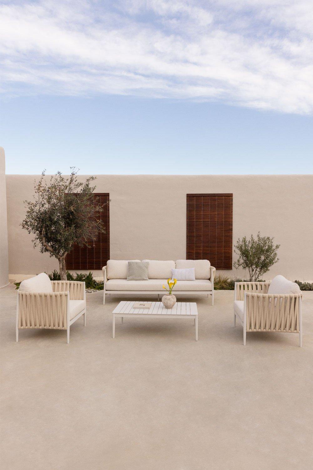 sklum Set da giardino con divano a 3 posti tavolino rettangolare 120x70 cm e 2 poltrone in alluminio Sereilen