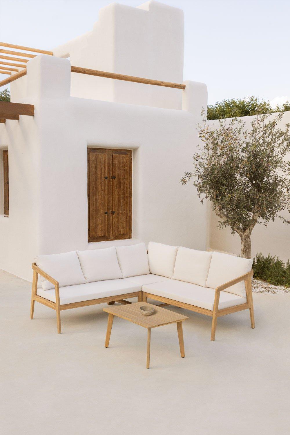 sklum Set da giardino con divano angolare e tavolino in legno di acacia Kaela