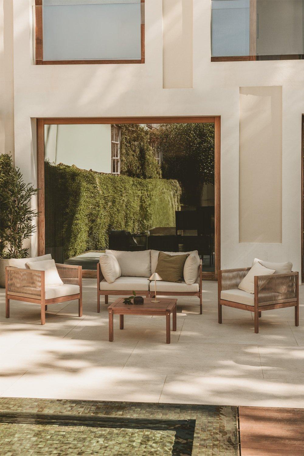 sklum Set da giardino con divano componibile 2 pezzi con braccioli 2 poltrone e tavolino in legno di acacia Branson