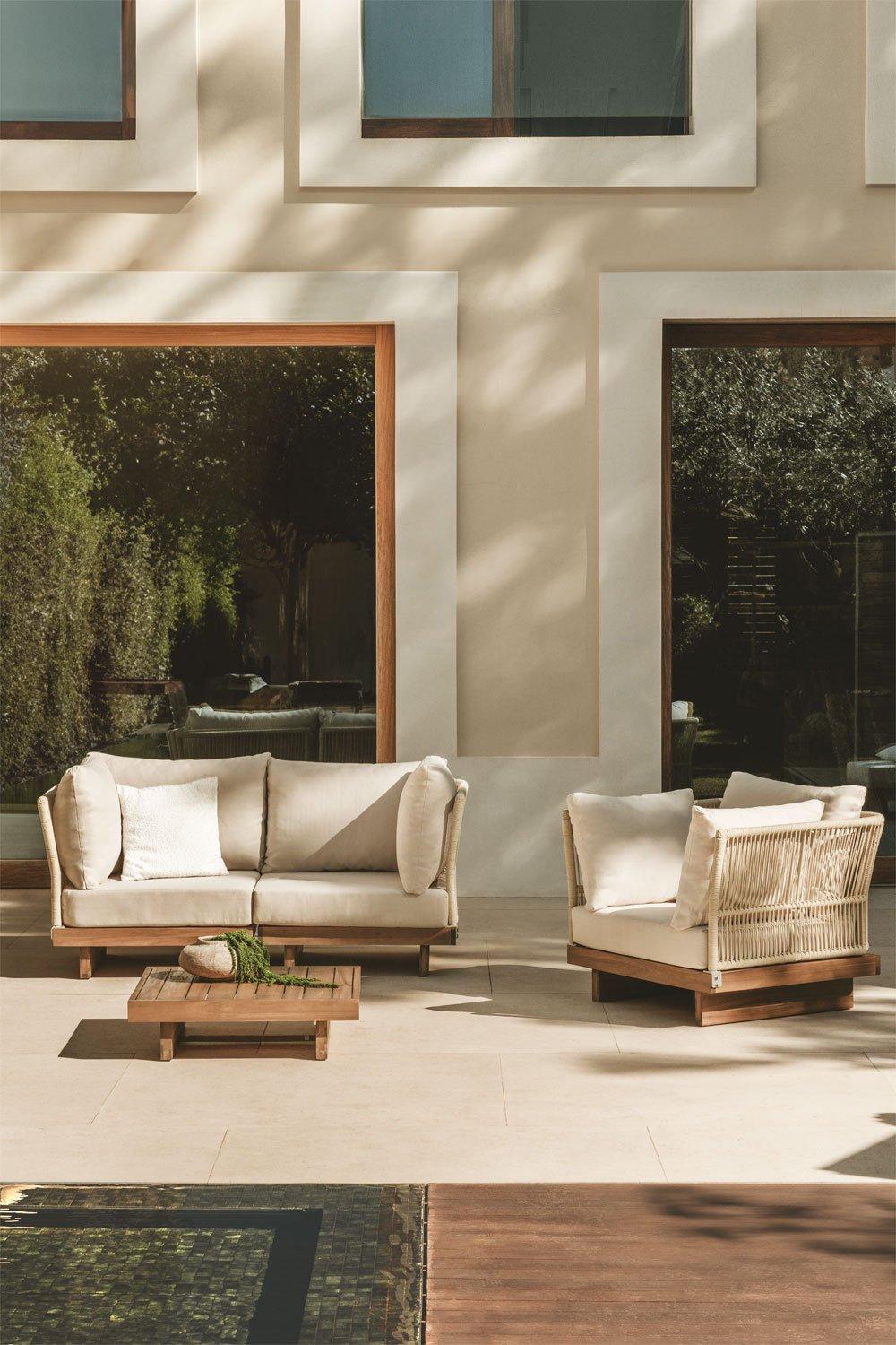 sklum Set da giardino con divano modulare a 2 pezzi con 2 poltrone angolari tavolino da caffè e poltrona in legno di acacia Dailin