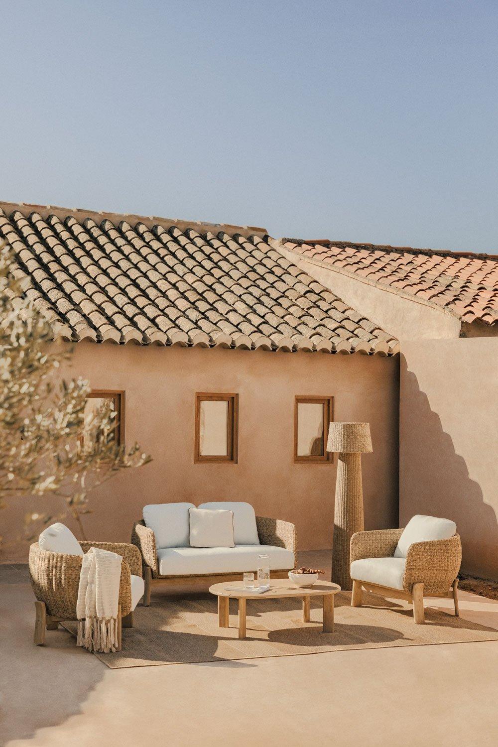 sklum Set da giardino Leilan con divano 2 posti 2 poltrone e tavolino in legno di acacia e rattan
