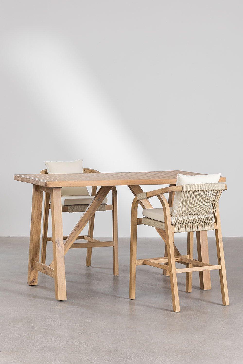 Sklum Set De Mesa Alta Rectangular (160x90 Cm) Y 2 Taburetes Altos En Madera De Acacia Dubai