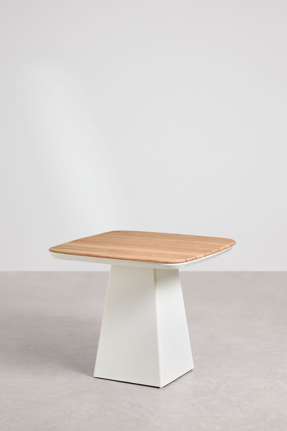 Sklum Set De Mesa Cuadrada 90x90 Cm En Aluminio Y Madera De Teca Inkeri Y 4 Sillas De Jardín En Aluminio Y Tela Bouclé Yervin