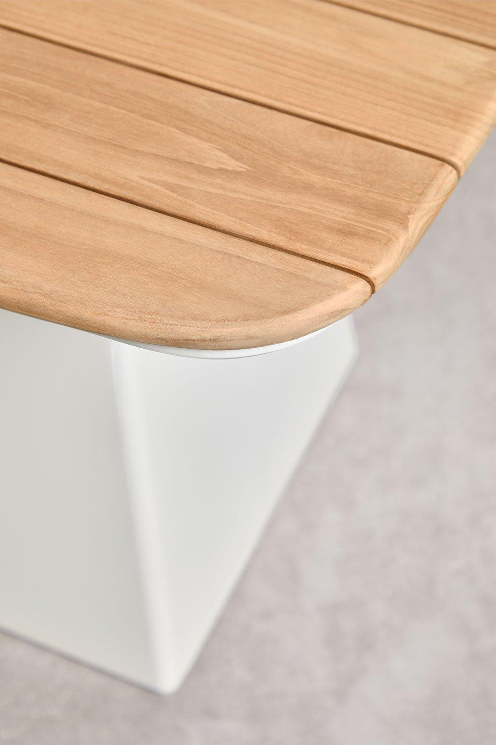 Sklum Set De Mesa Cuadrada 90x90 Cm En Aluminio Y Madera De Teca Inkeri Y 4 Sillas De Jardín En Aluminio Y Tela Bouclé Yervin