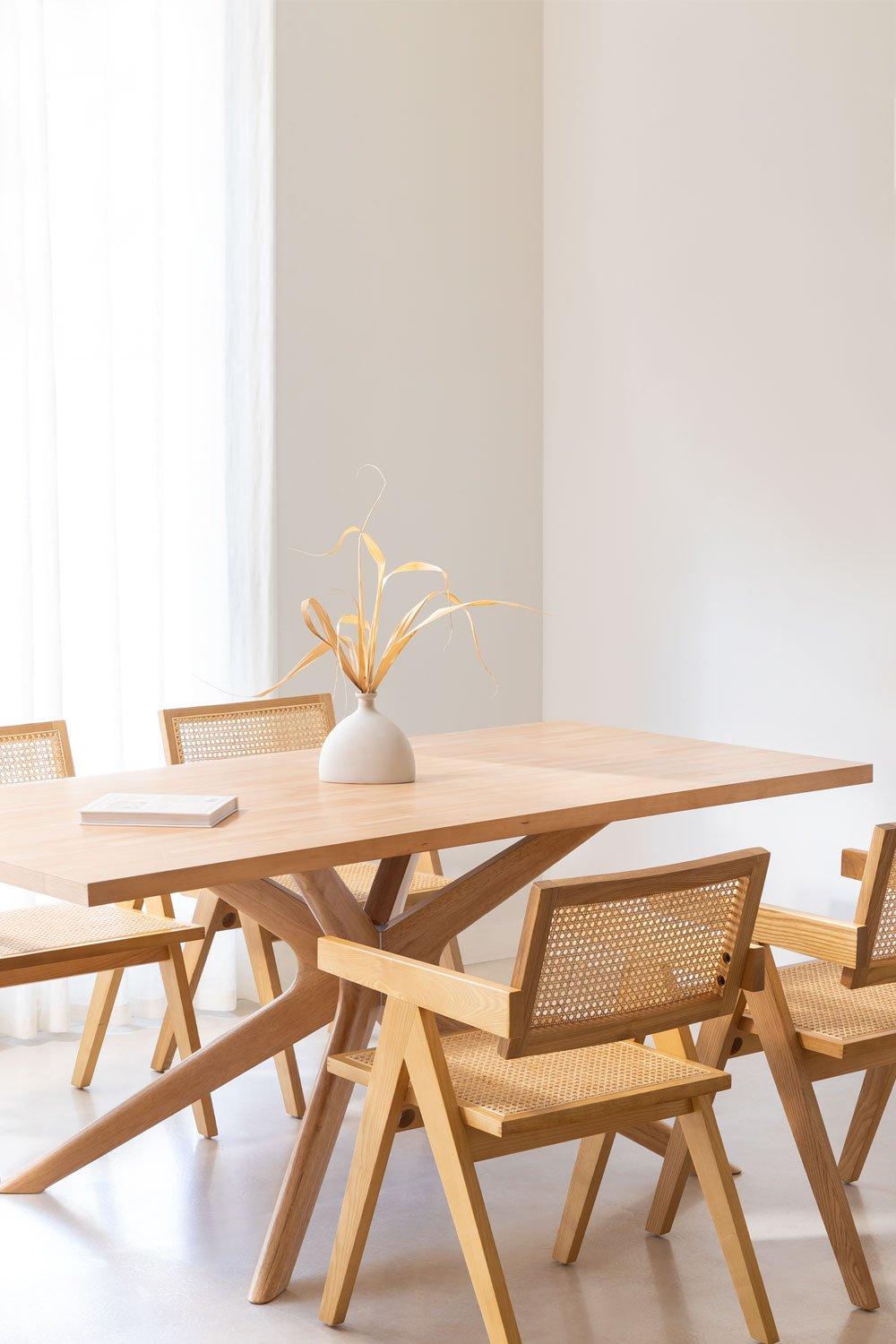sklum Set de Mesa de Comedor Rectangular (180x90 cm) Arnaiz Y 4 Sillas con Reposabrazos en Madera de Fresno y Ratán Lali Style