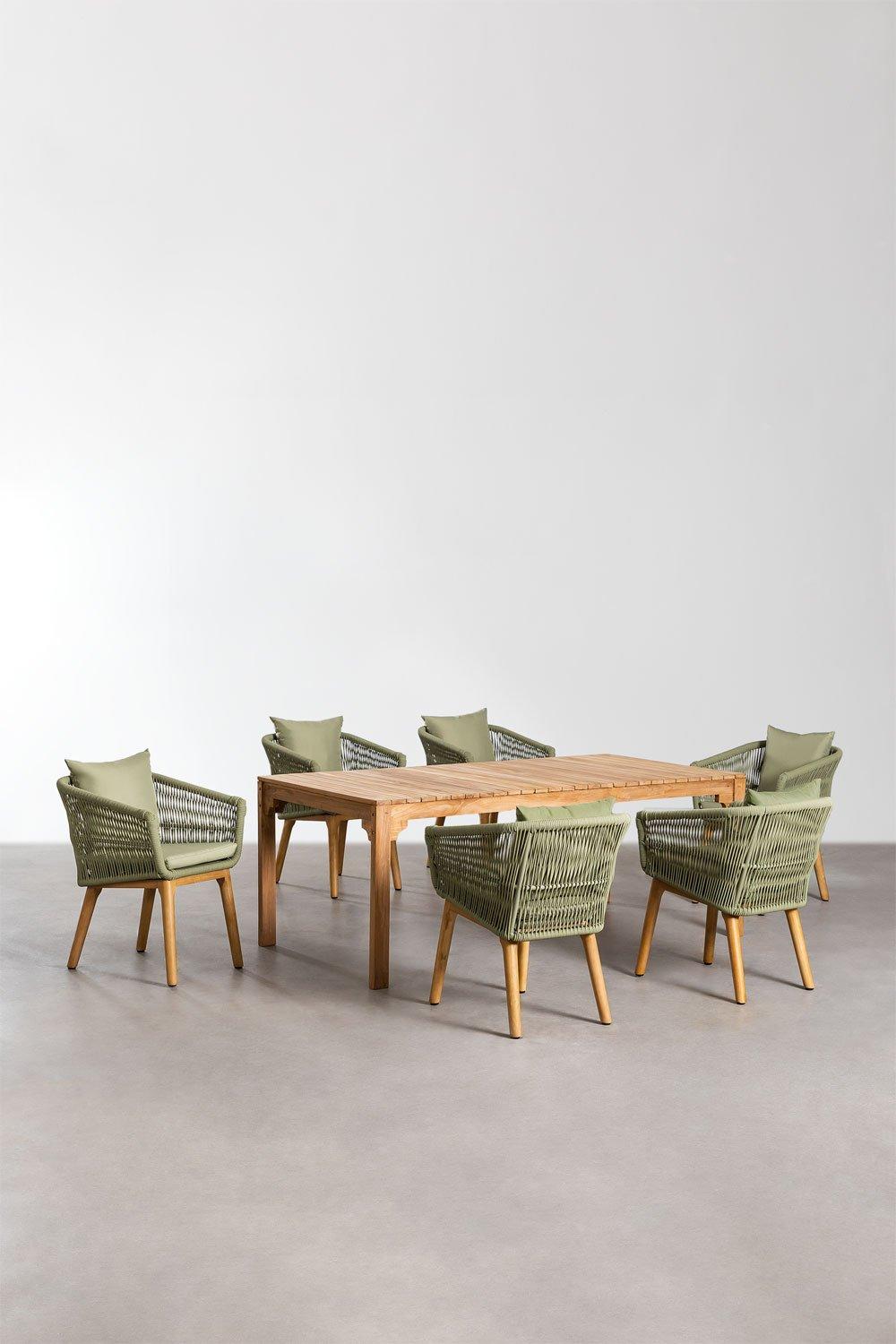 sklum Set de Mesa de Comedor Rectangular (200x100 cm) en Madera Donal y 6 Sillas de Comedor Barker