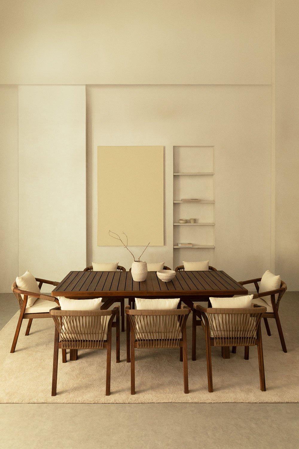 sklum Set de Mesa Extensible Rectangular (200-300x100 cm) y 8 Sillas de Comedor con Reposabrazos en Madera de Acacia Dubai