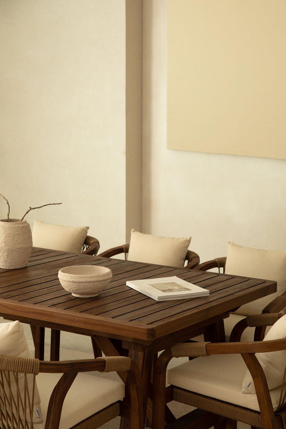Sklum Set De Mesa Extensible Rectangular (200-300x100 Cm) Y 12 Sillas De Comedor Con Reposabrazos En Madera De Acacia Dubai