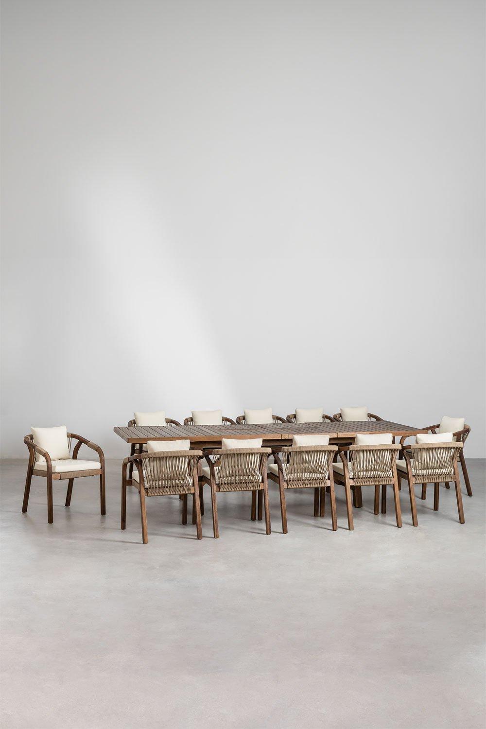 Sklum Set De Mesa Extensible Rectangular (200-300x100 Cm) Y 12 Sillas De Comedor Con Reposabrazos En Madera De Acacia Dubai