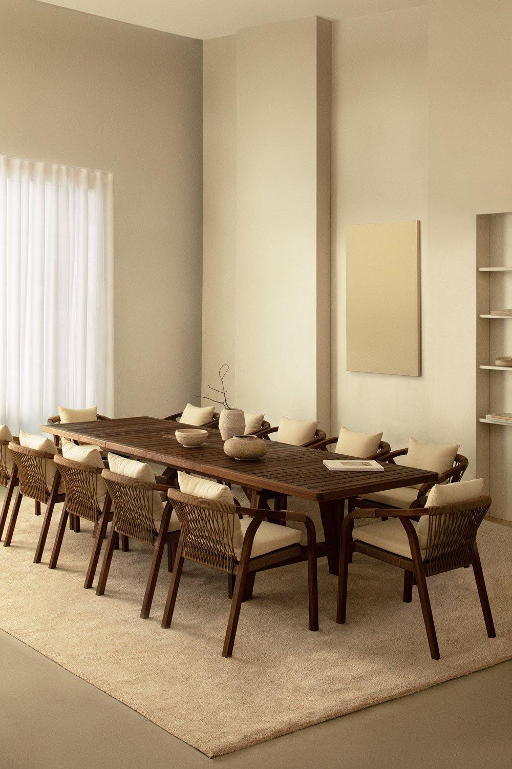 sklum Set de Mesa Extensible Rectangular (200-300x100 cm) y 12 Sillas de Comedor con Reposabrazos en Madera de Acacia Dubai