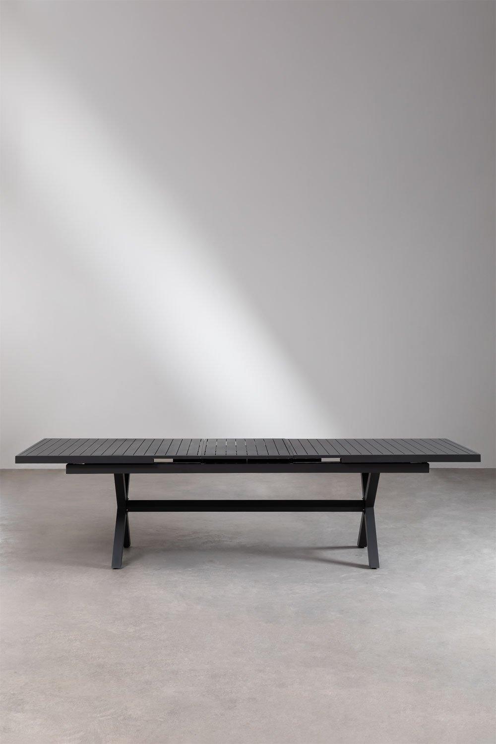 Sklum Set De Mesa Extensible Rectangular 240-300x100 Cm Y 10 Sillas De Jardín Apilables Con Reposabrazos En Aluminio Karena