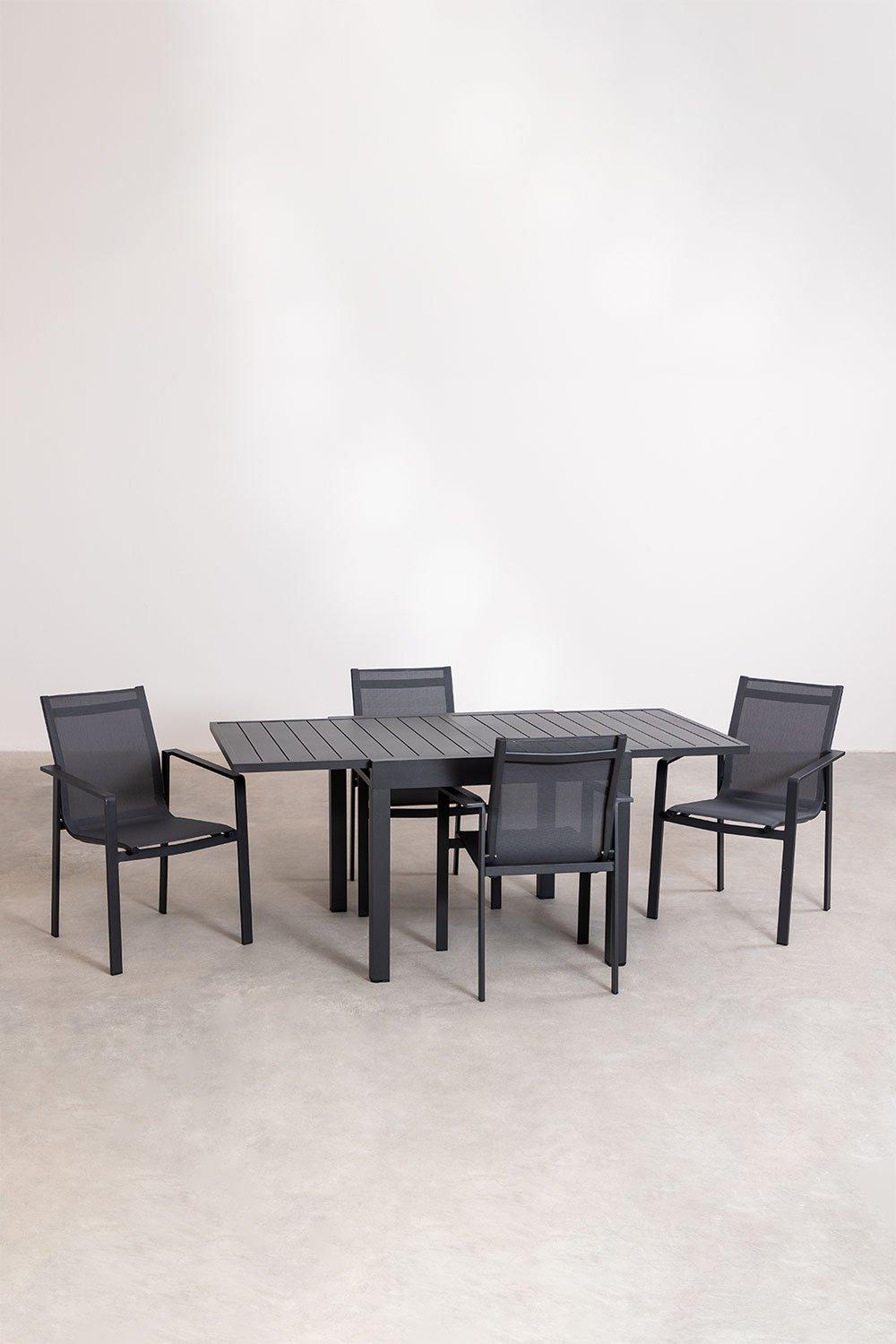 sklum Set de Mesa Extensible Rectangular en Aluminio (90-180x90 cm) Starmi y 4 Sillas de Exterior Eika