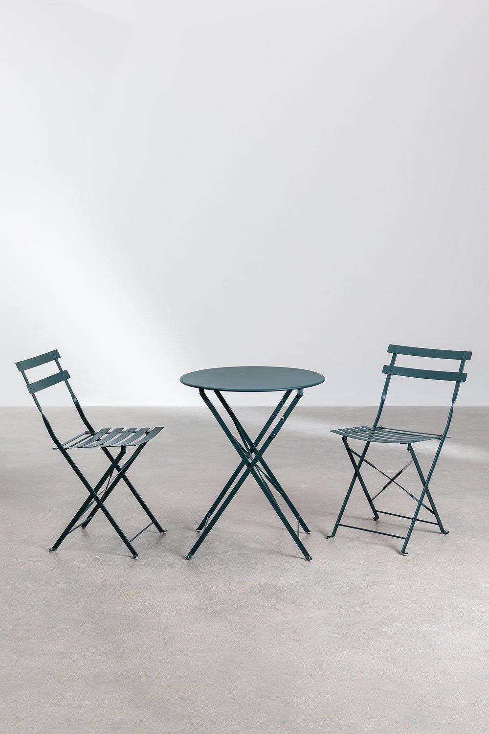 sklum Set de Mesa Ø60 cm y 2 Sillas Plegables Sergey