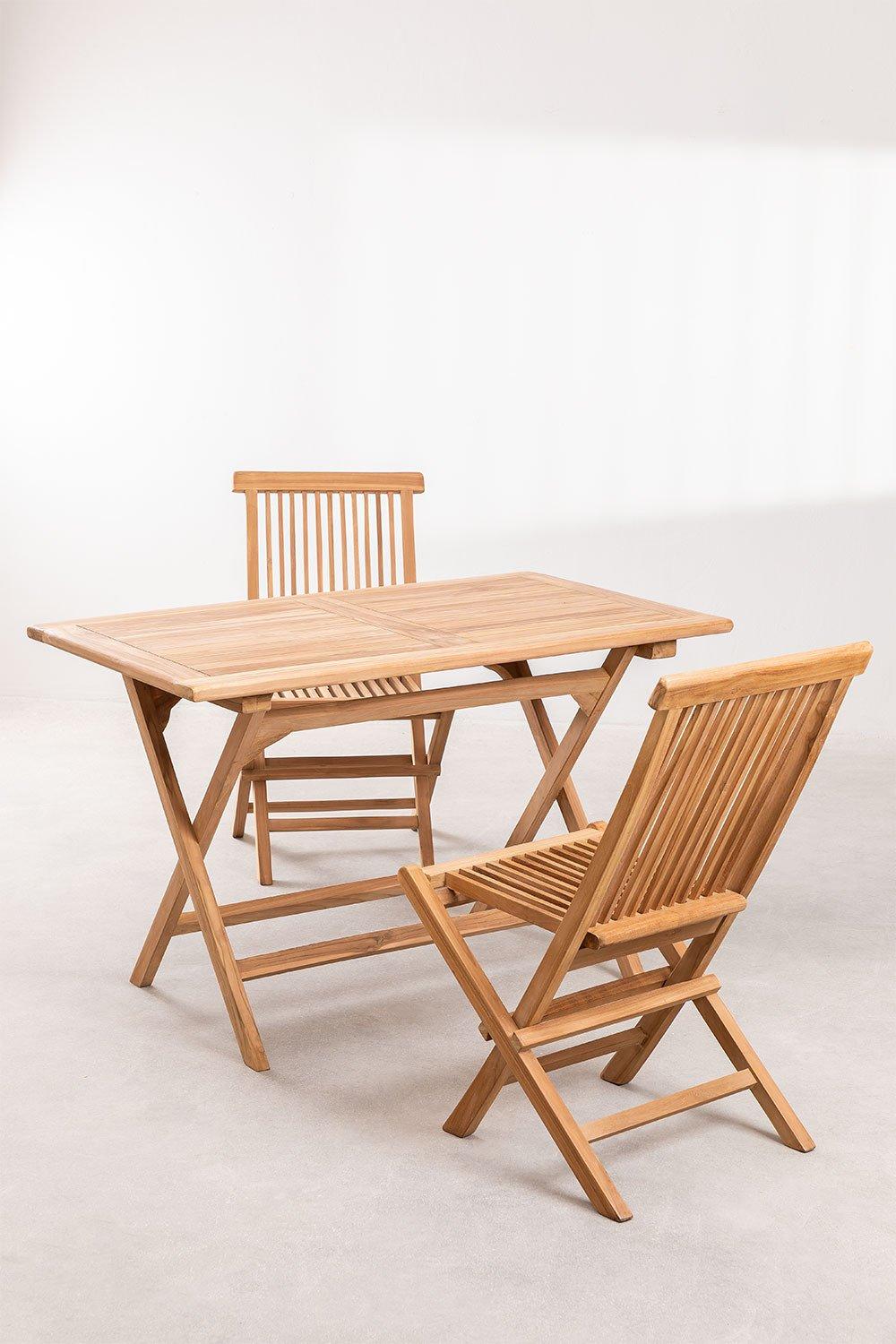 Sklum Set De Mesa Rectangular (120x70 Cm) Y 2 Sillas De Comedor Plegables En Madera De Teca Pira