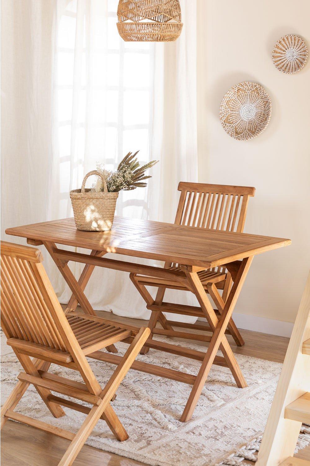 sklum Set de Mesa Rectangular (120x70 cm) y 2 Sillas de Comedor Plegables en Madera de Teca Pira