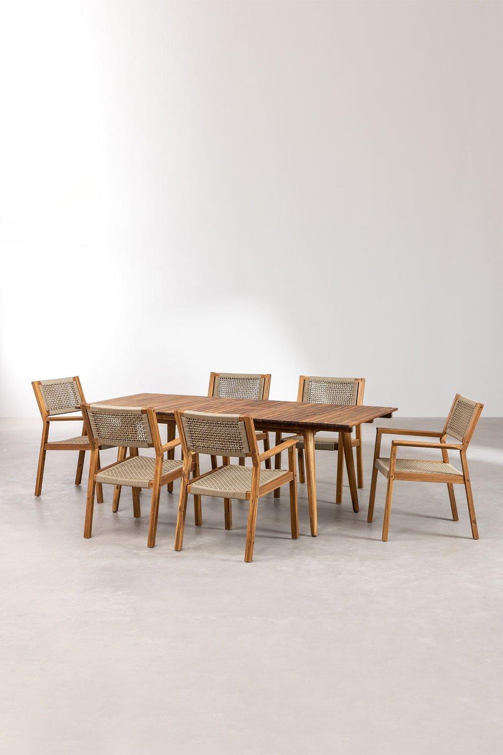 Sklum Set De Mesa Rectangular 160-210x90 Cm Extensible Y 6 Sillas De Jardín Con Reposabrazos En Madera De Acacia Tenay
