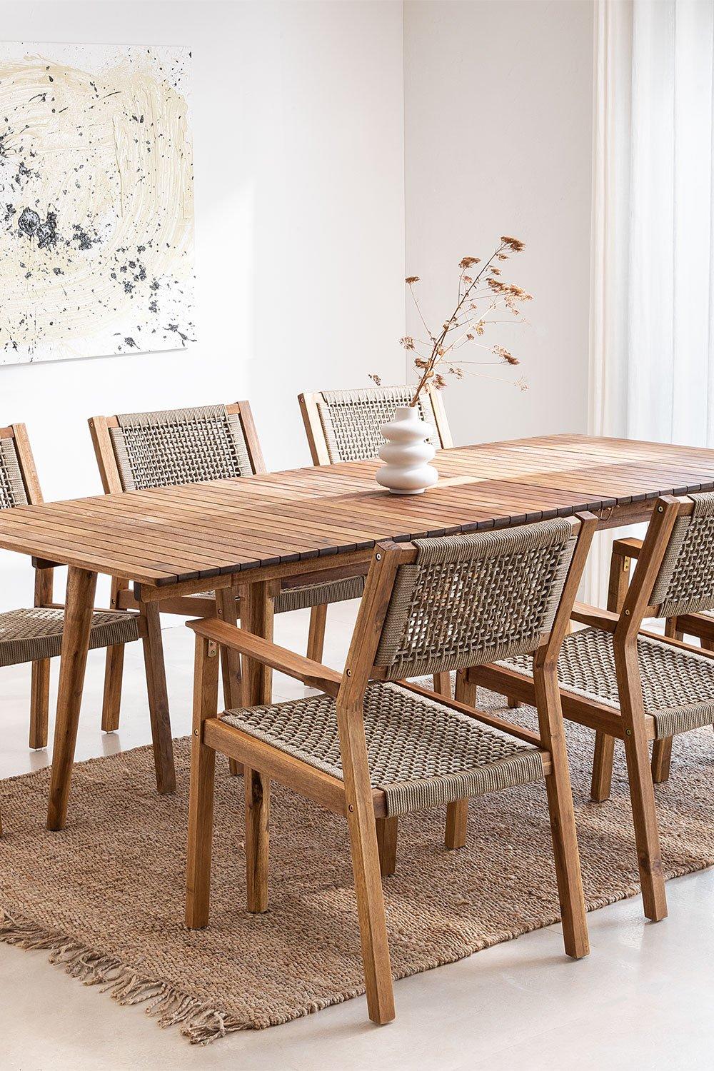 sklum Set de Mesa Rectangular 160-210x90 cm extensible y 6 sillas de comedor en madera de acacia Tenay