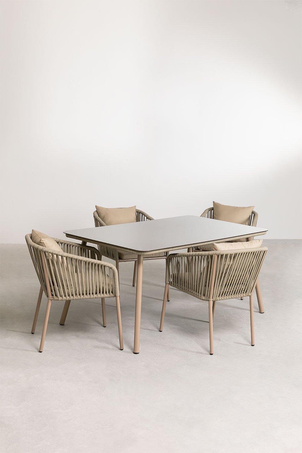 sklum Set de mesa rectangular 160x90 cm y 4 sillas de comedor en aluminio Arhiza Classic