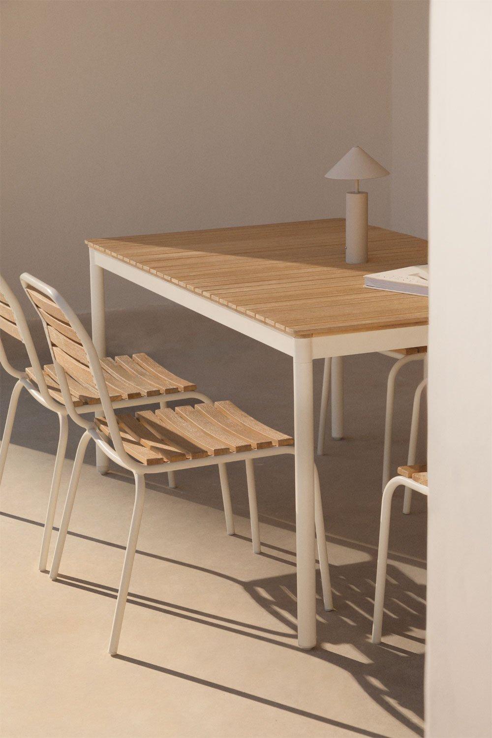 Sklum Set De Mesa Rectangular 160x90 Cm Y 6 Sillas De Jardín Apilables En Acero Y Madera De Acacia Artus