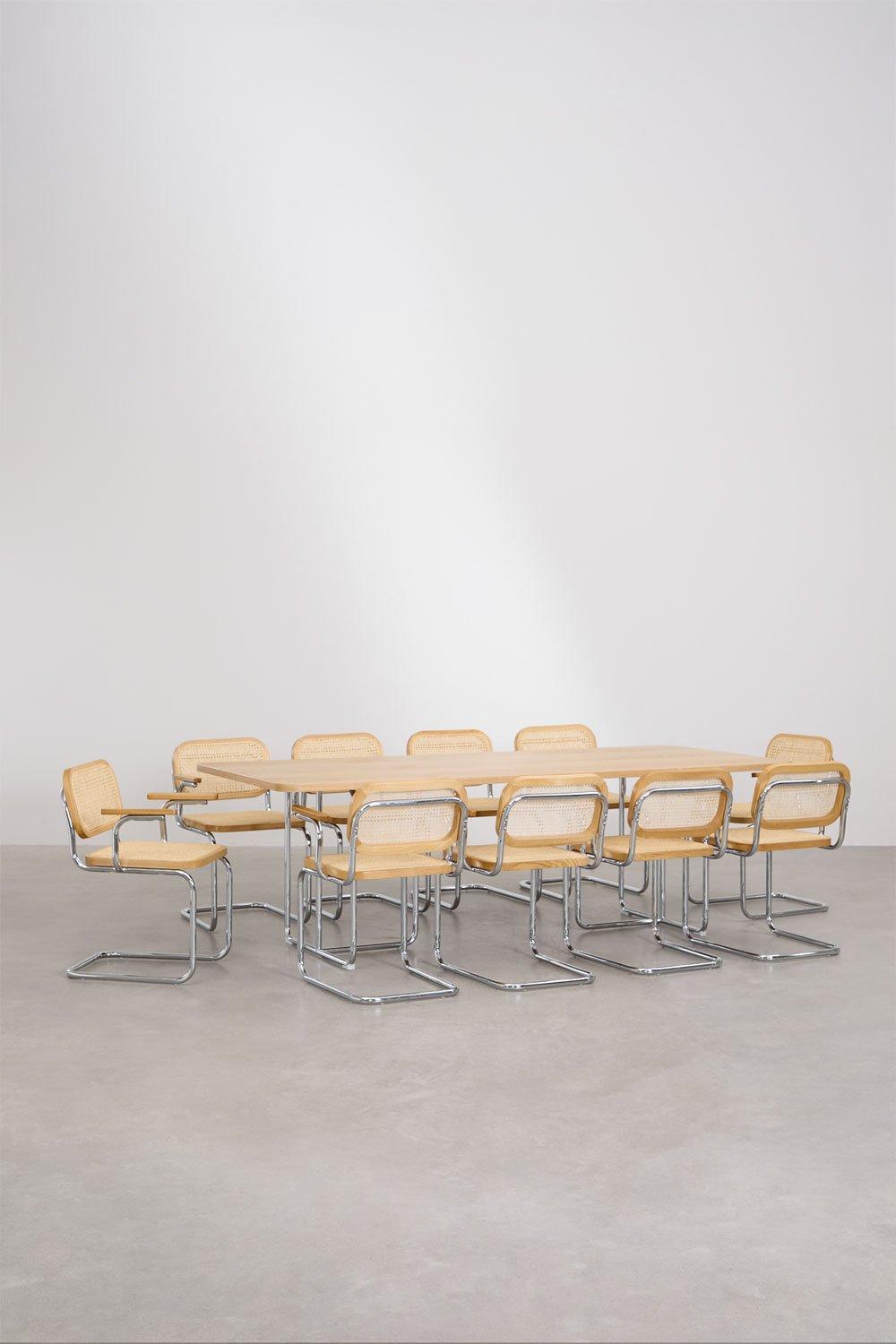 Sklum Set De Mesa Rectangular 240x100 Cm En MDF Y Acero Inoxidable Y 10 Sillas De Comedor Con Reposabrazos Tento