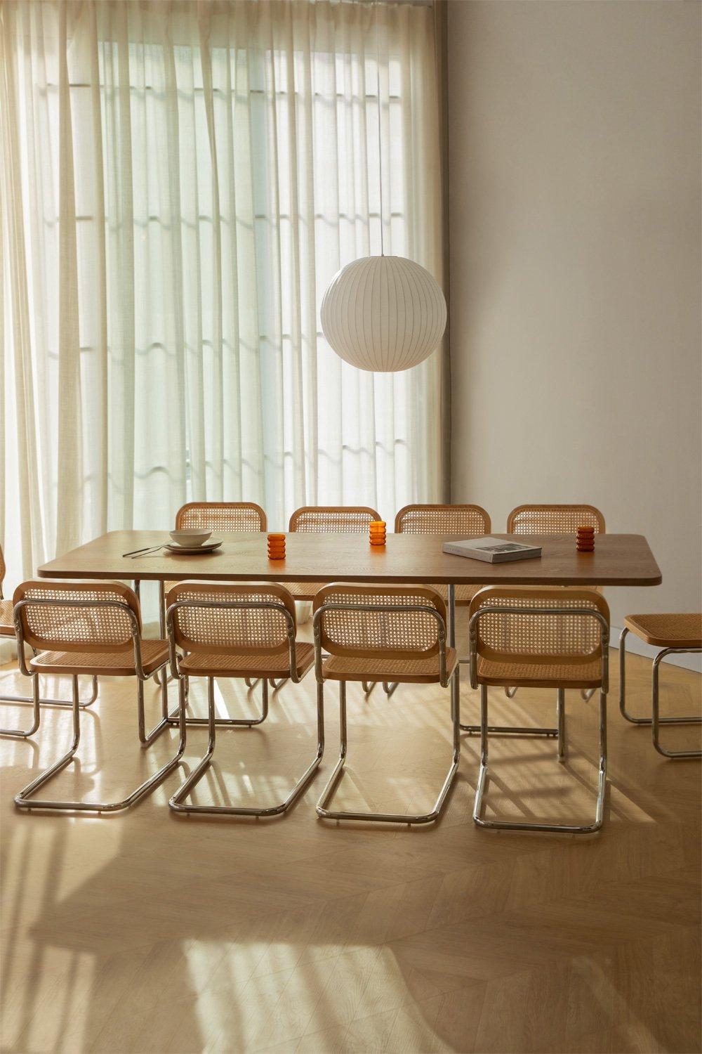 sklum Set de mesa rectangular 240x100 cm en MDF y acero inoxidable y 10 sillas de comedor en ratán Tento