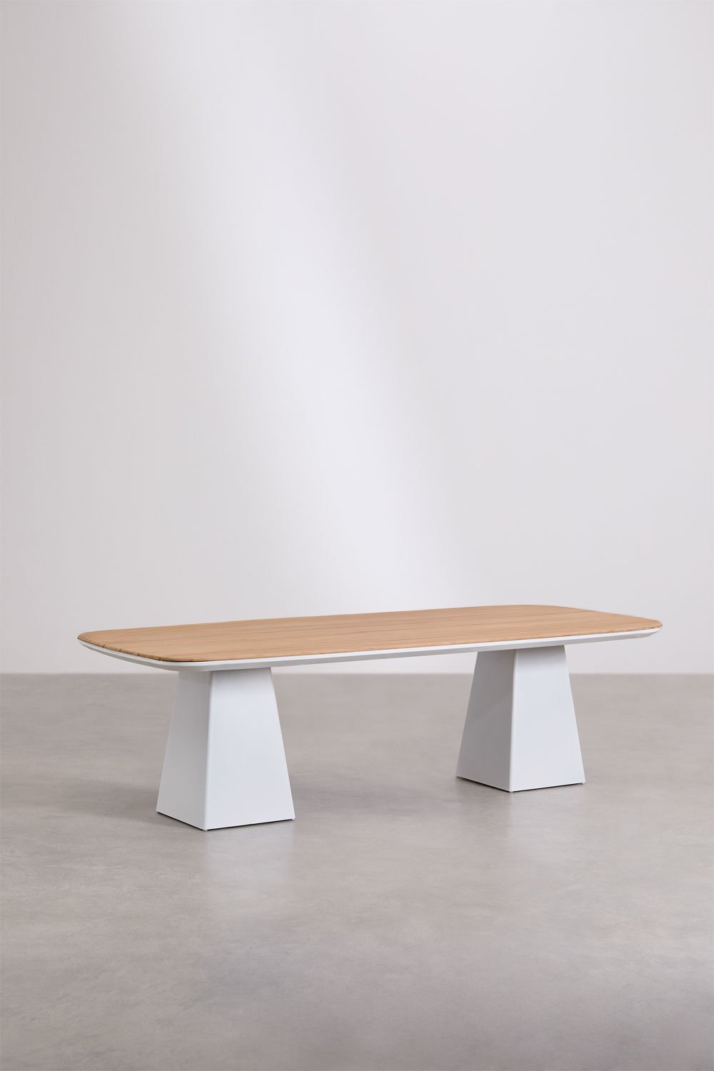 Sklum Set De Mesa Rectangular 260x110 Cm En Aluminio Y Madera De Teca Inkeri Y 8 Sillas De Jardín Con Reposabrazos En Madera Saira