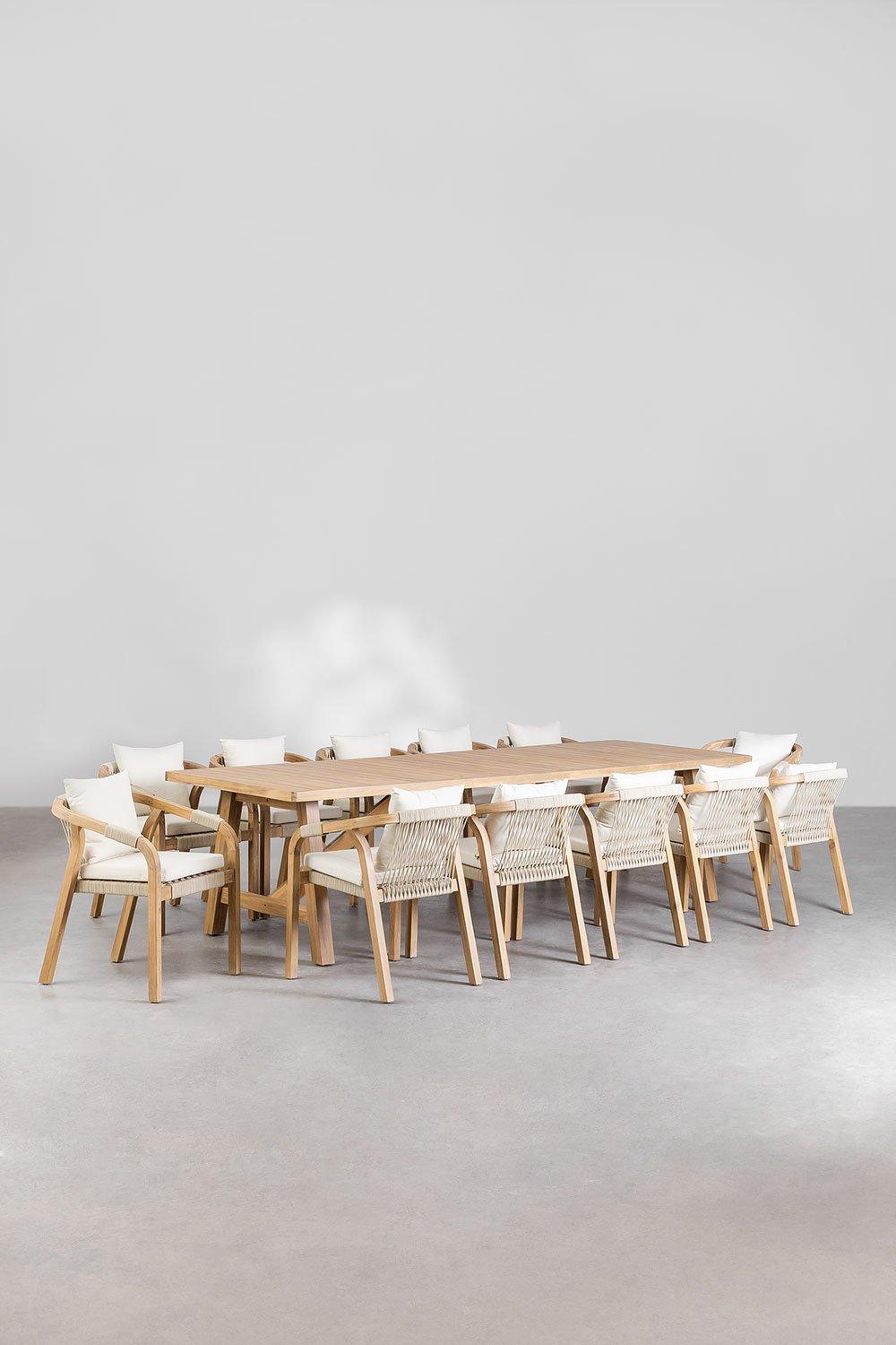 sklum Set de Mesa Rectangular (300x100 cm) y 12 Sillas de Comedor en Madera de Acacia Dubai