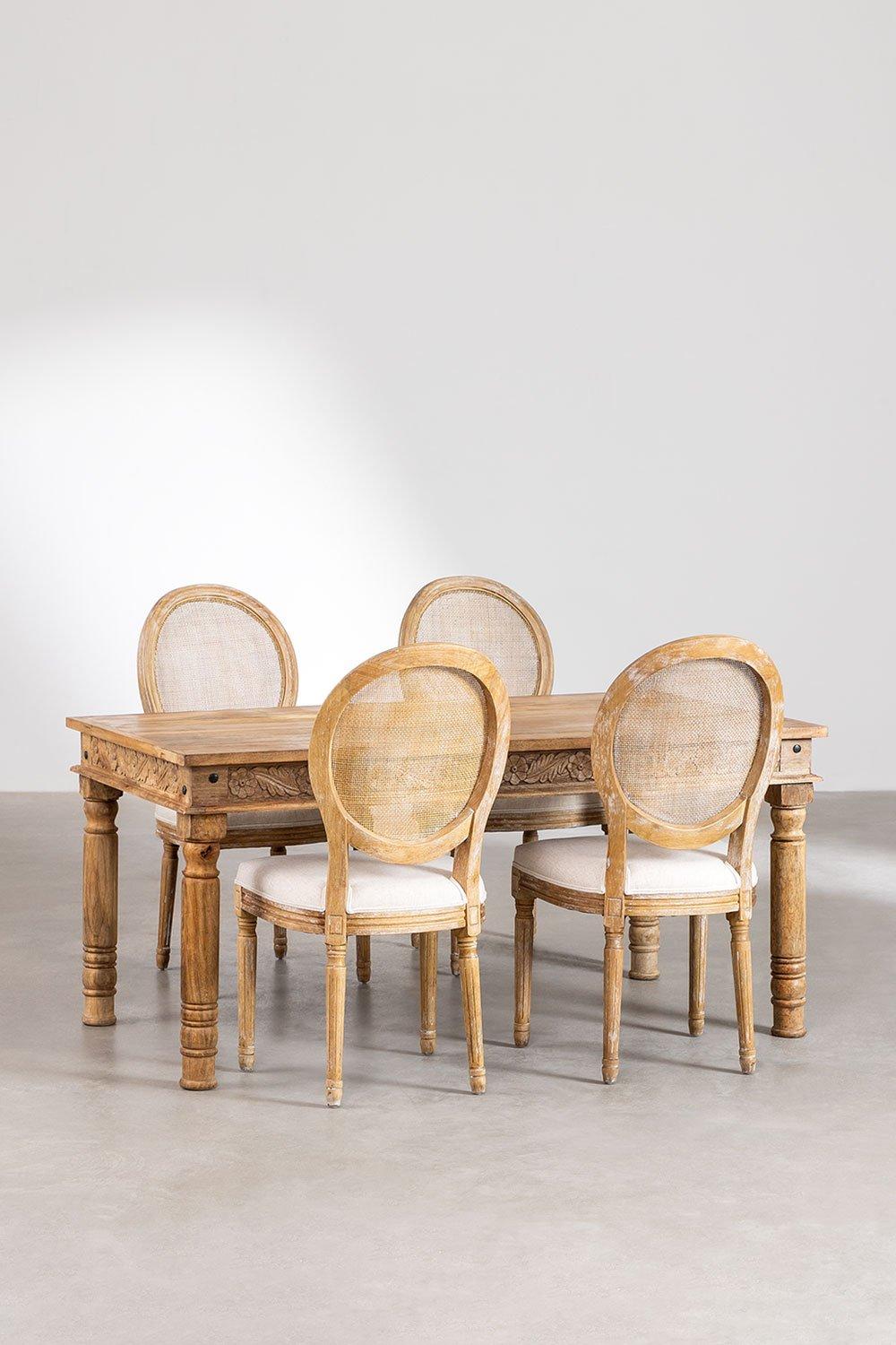 Sklum Set De Mesa Rectangular En Madera De Mango (160x90 Cm) Taraz Y 4 Sillas De Comedor En Tela Sunna