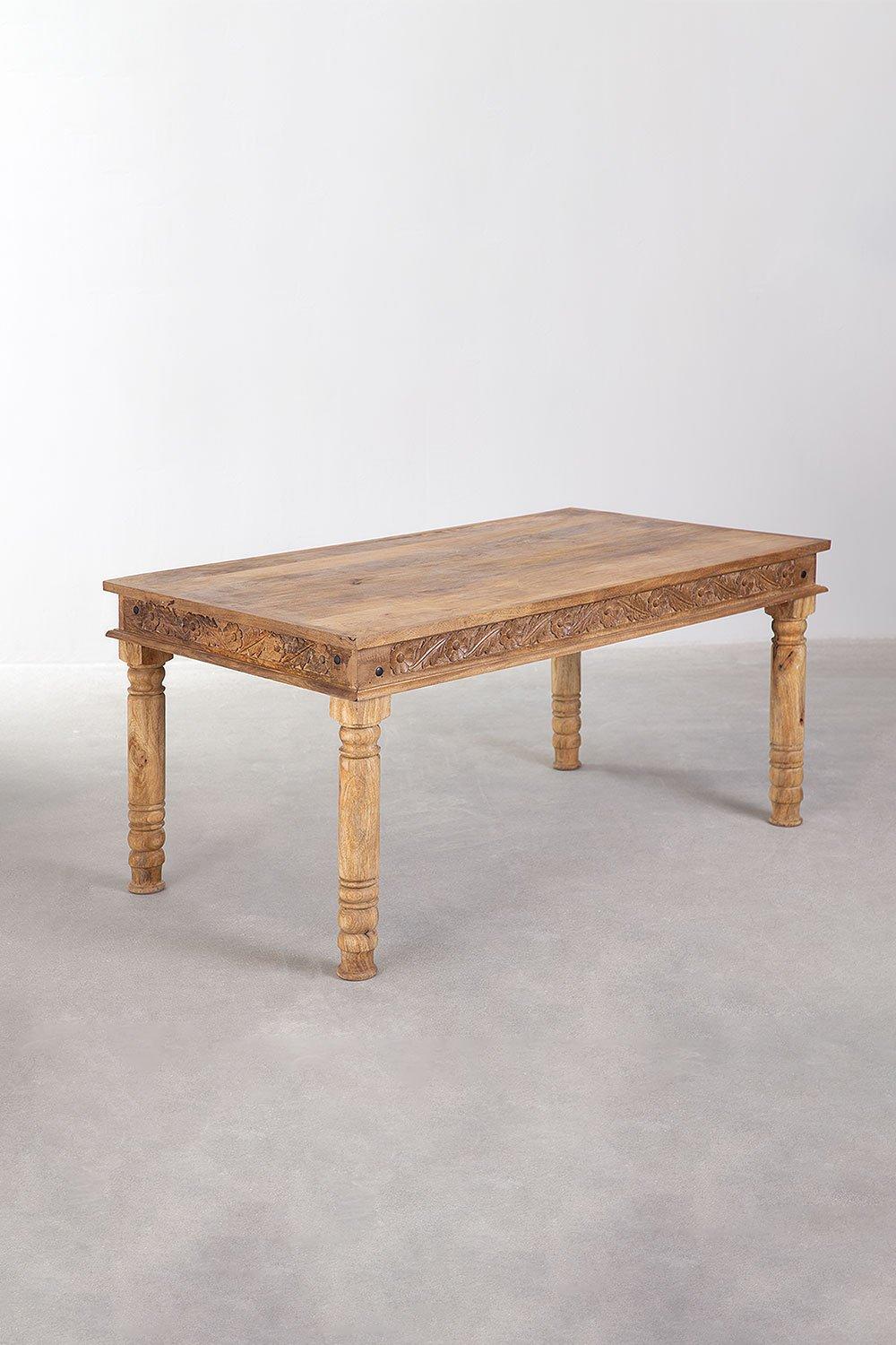 Sklum Set De Mesa Rectangular En Madera De Mango (160x90 Cm) Taraz Y 6 Sillas De Comedor En Tela Sunna