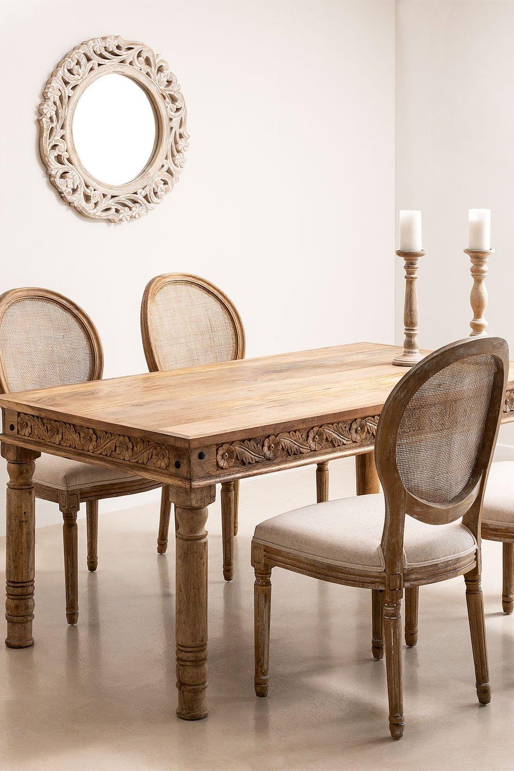 sklum Set de Mesa Rectangular en Madera de Mango (160x90 cm) Taraz y 4 Sillas de Comedor en Tela Sunna