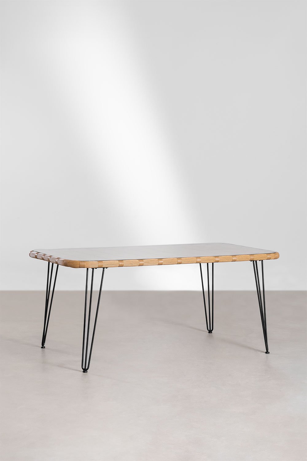 Sklum Set De Mesa Rectangular En Mimbre Sintético (180x90 Cm) Leribert Y 6 Sillas De Comedor En Mimbre Sintético Zole