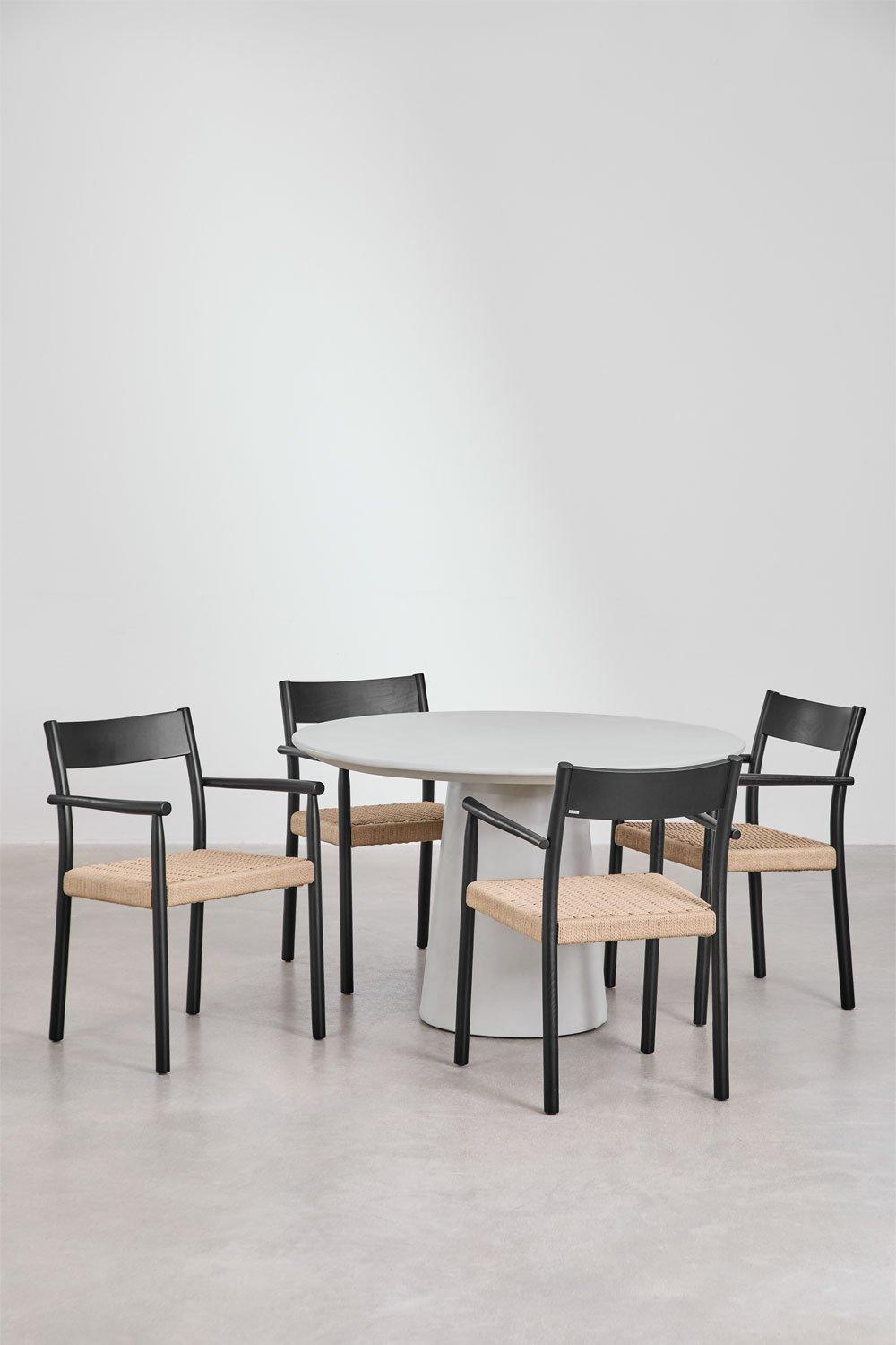 Sklum Set De Mesa Redonda En Cemento (Ø120 Cm) Noemi Y 4 Sillas De Comedor En Madera De Roble Y Cuerda Trenzada Mara