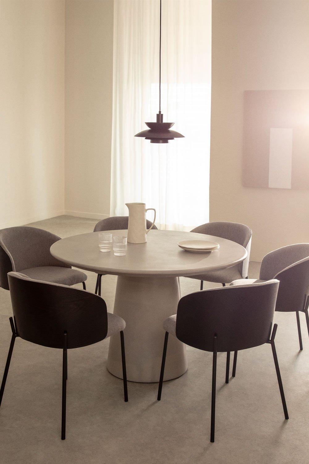 sklum Set de mesa redonda en cemento (Ø120 cm) Noemi y 6 sillas de comedor en madera tapizadas Amieva