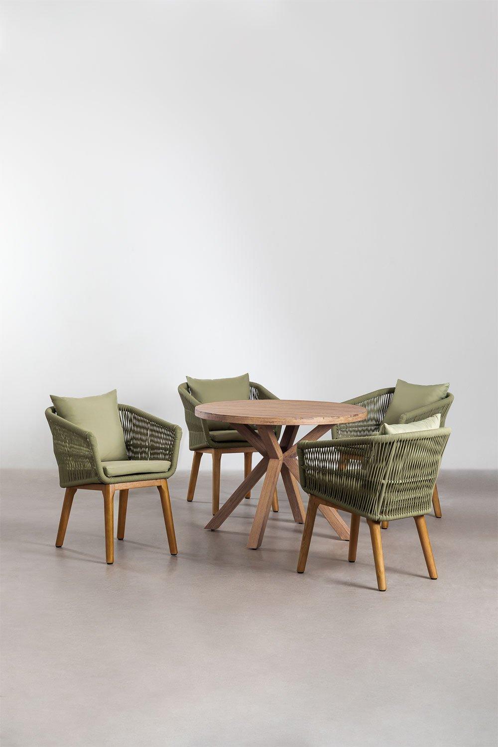 sklum Set de Mesa Redonda en Madera (Ø100 cm) Naele y 4 Sillas de Comedor Barker