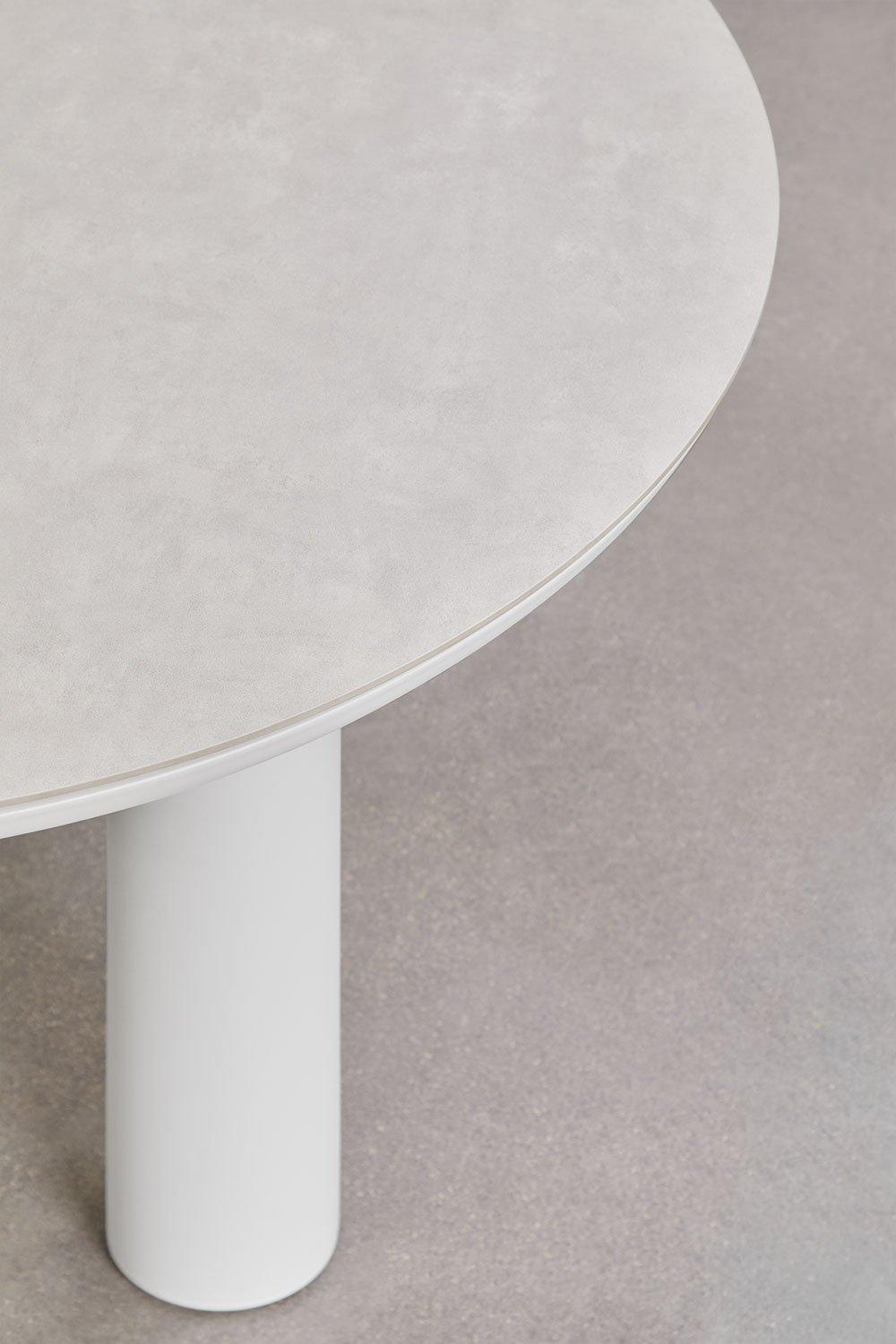 Sklum Set De Mesa Redonda Ø120 Cm En Cerámica Y Aluminio Arken Y 4 Sillas De Jardín Con Reposabrazos En Aluminio Y Tela Bouclé Yervin