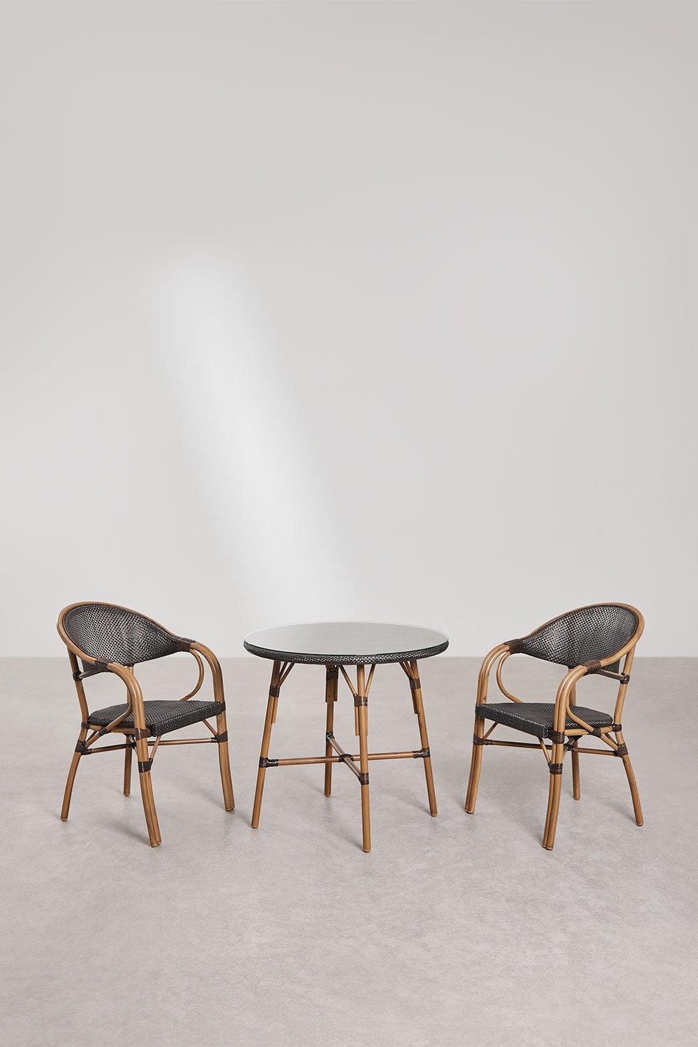 Sklum Set De Mesa Redonda Ø80 Cm Brielle Bistro Y 2 Sillas De Jardín Con Reposabrazos En Textilene Y Aluminio Brielle Bistro Classic