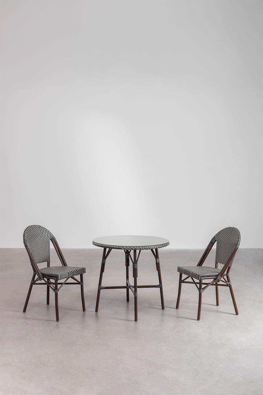 Sklum Set De Mesa Redonda Ø80 Cm Y 2 Sillas De Comedor Apilables En Aluminio Y Ratán Sintético Brielle Bistro