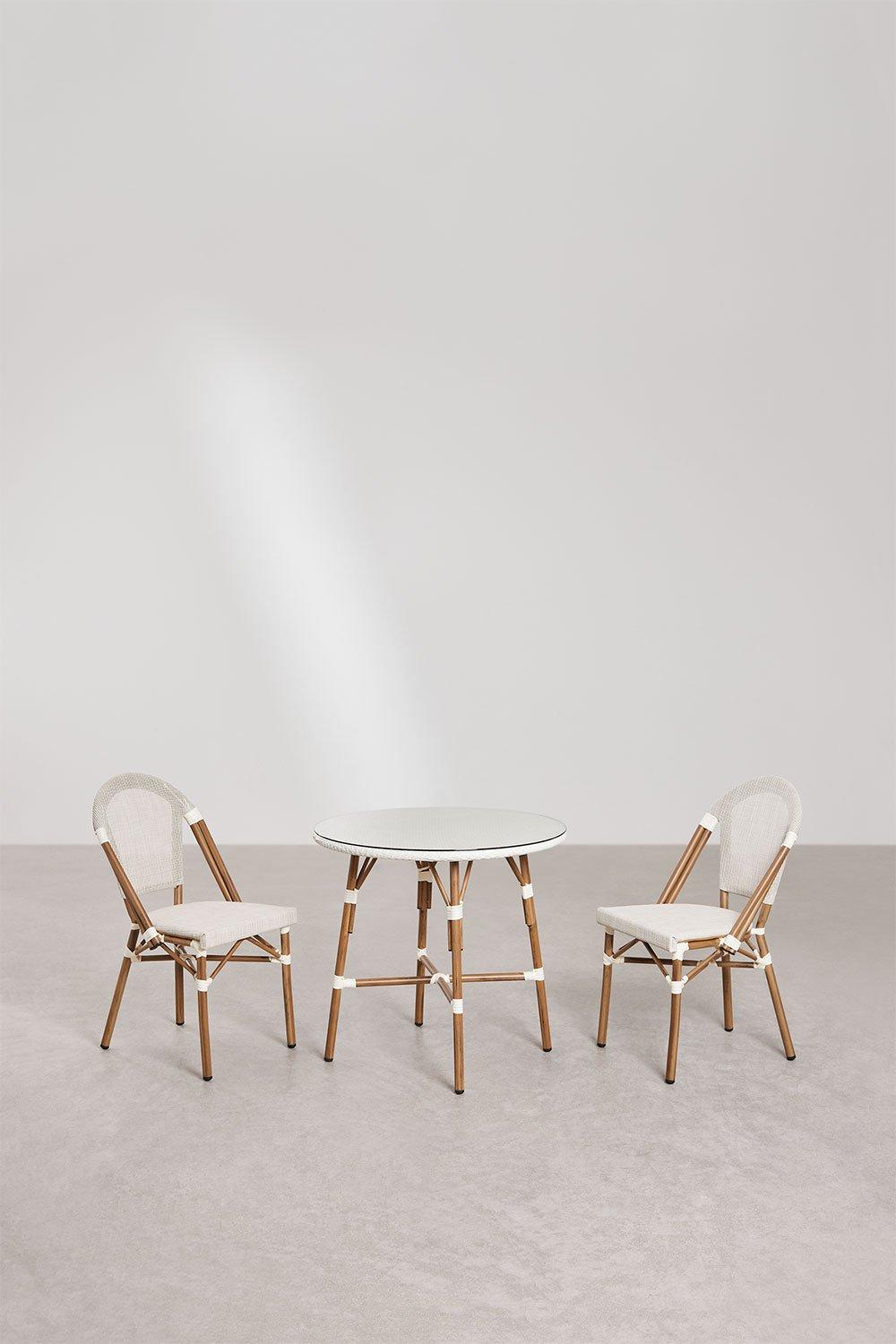 Sklum Set De Mesa Redonda Ø80 Cm Y 2 Sillas De Jardín Apilables En Textilene Y Aluminio Brielle Bistro