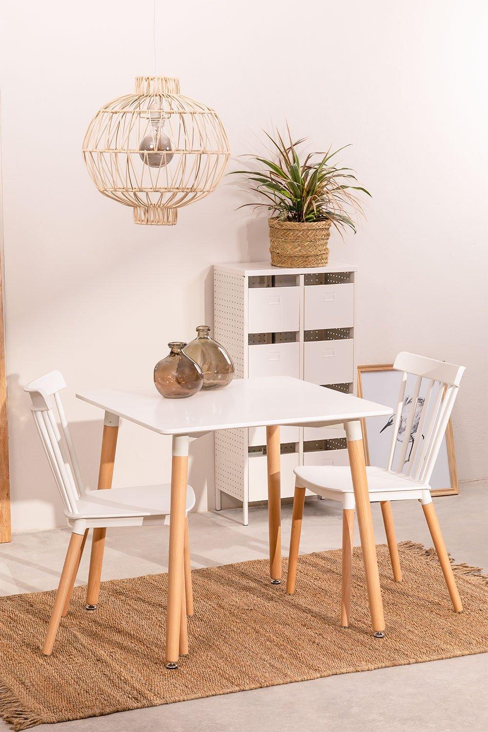 sklum Set Mesa de Comedor en Madera de Haya y MDF (80x80 cm) y 2 Sillas Royal