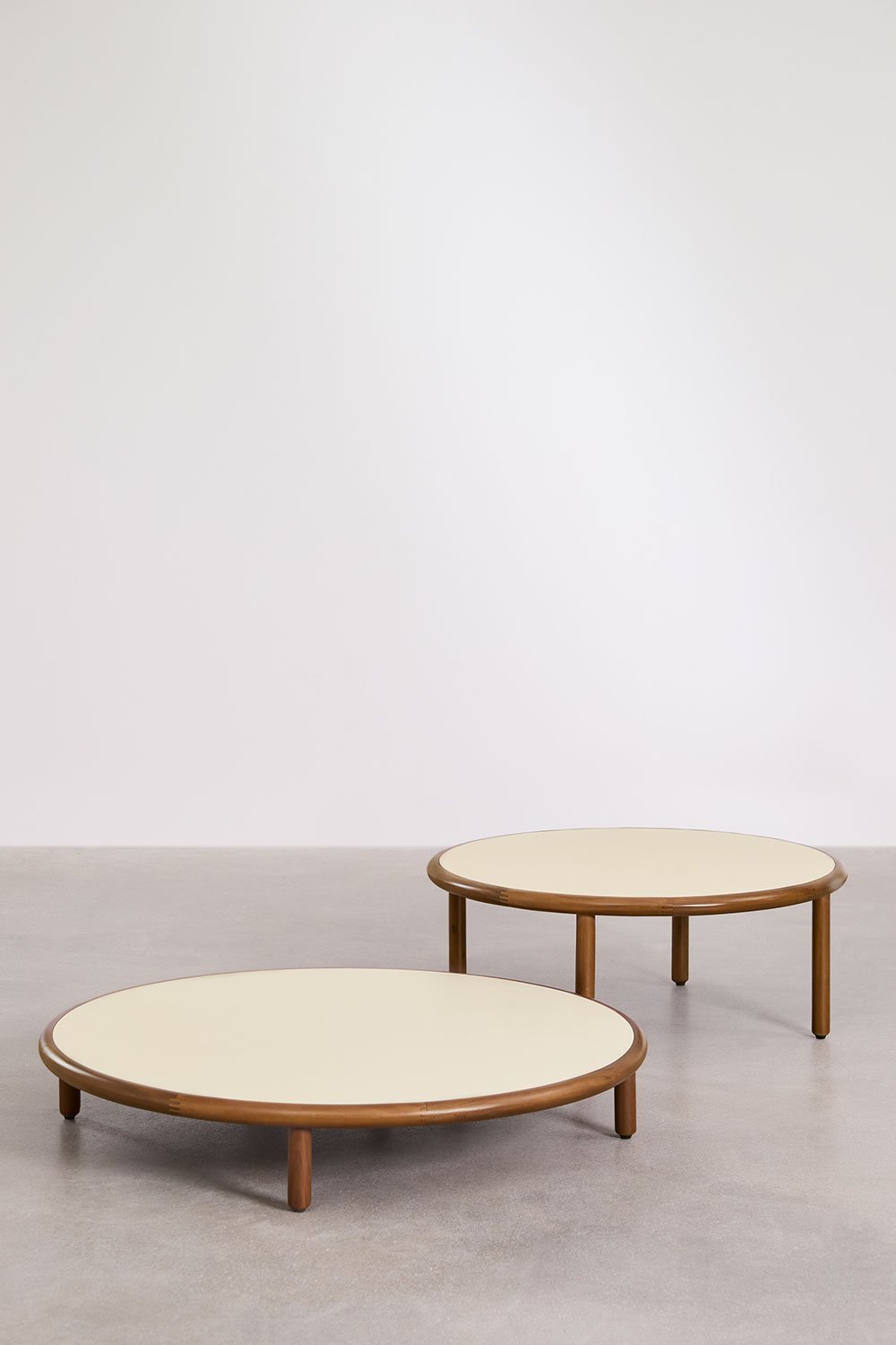 Sklum Set Of 2 Round Garden Coffee Tables In Olivia Acacia Wood