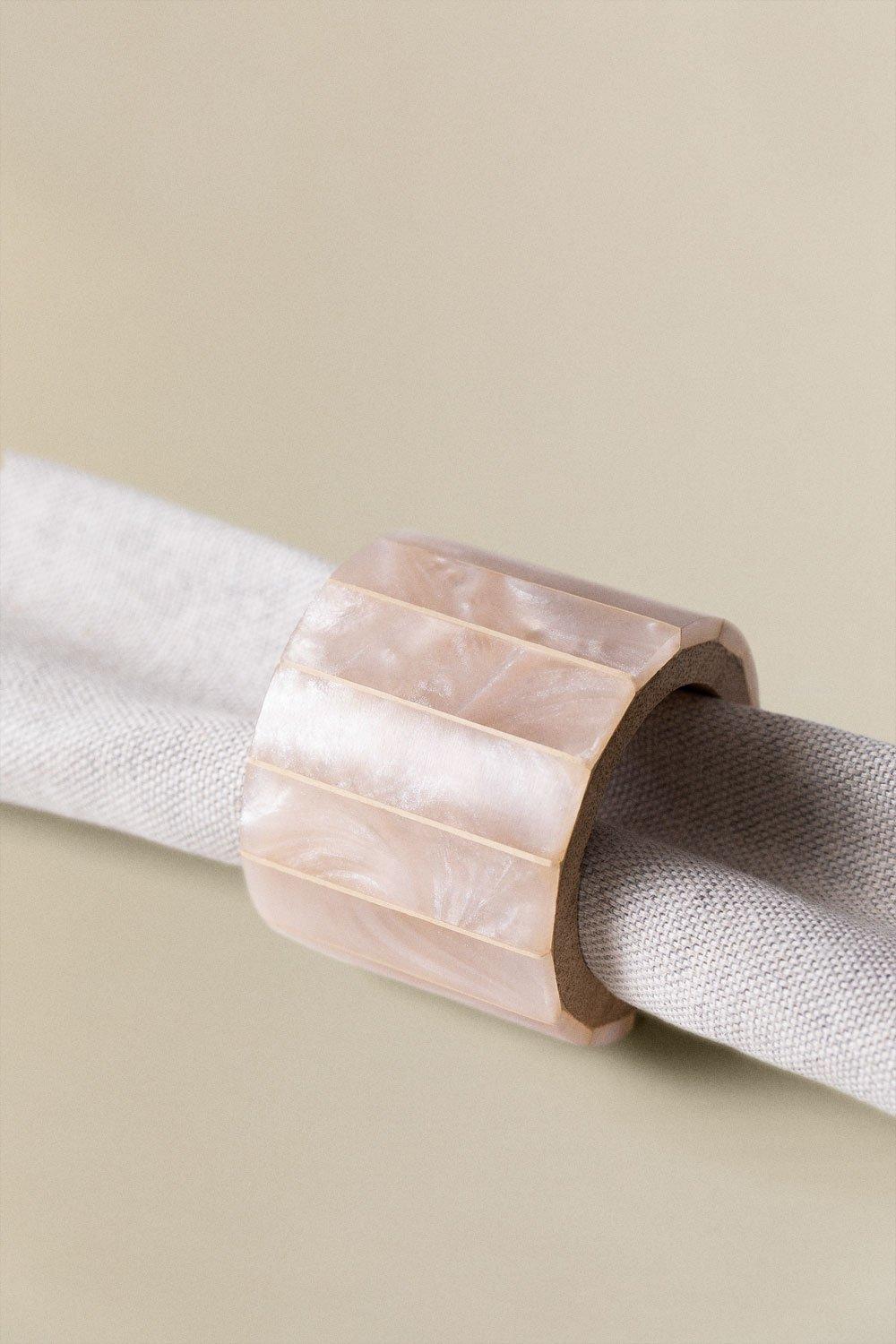 Sklum Set Of 4 Napkin Rings In Mango Wood And Mother-of-pearl Anmon