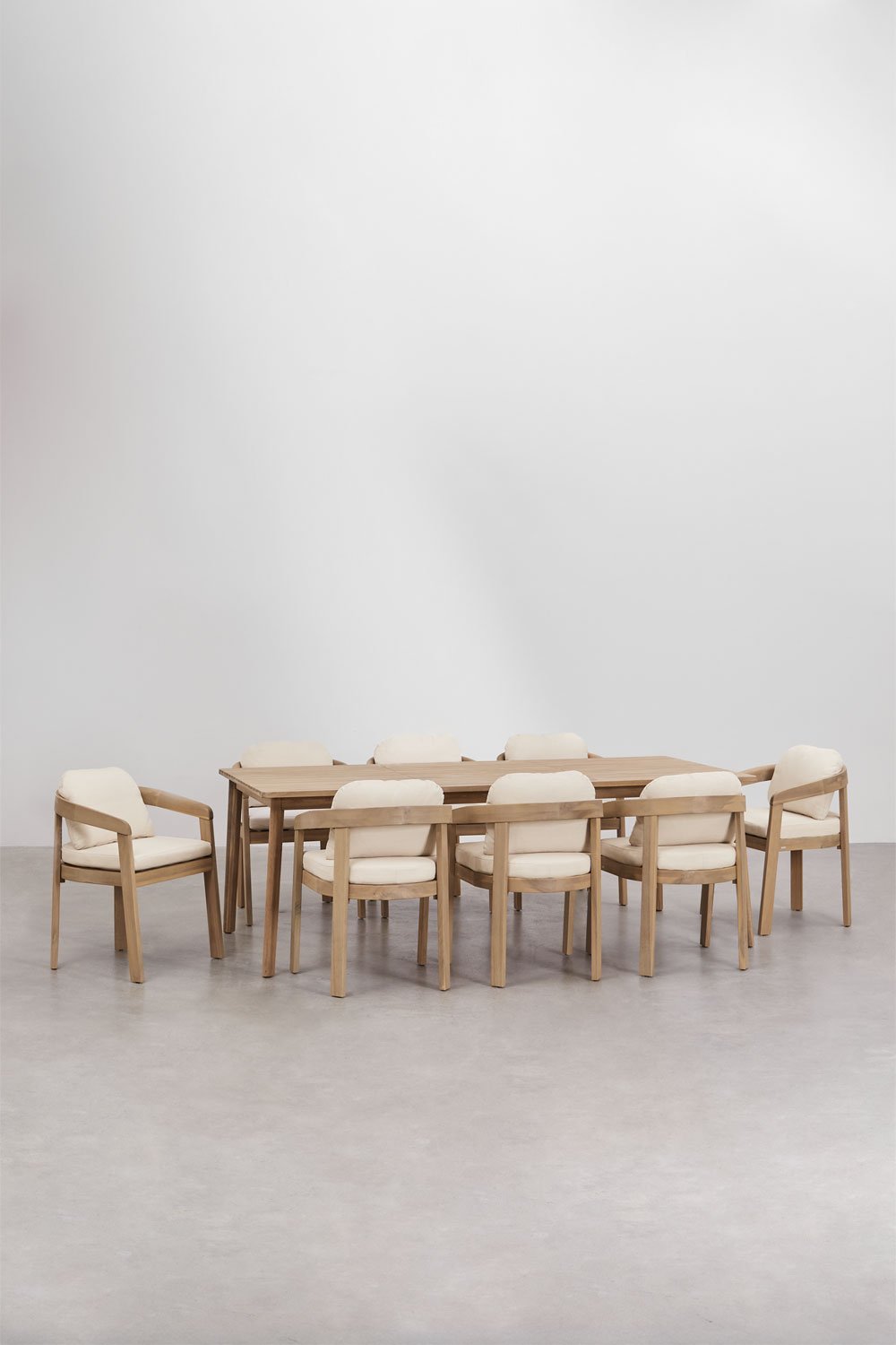 Sklum Set Tavolo Rettangolare 220x100 Cm In Legno Di Acacia Kaela E 8 Sedie Da Giardino In Legno Di Acacia Uleno