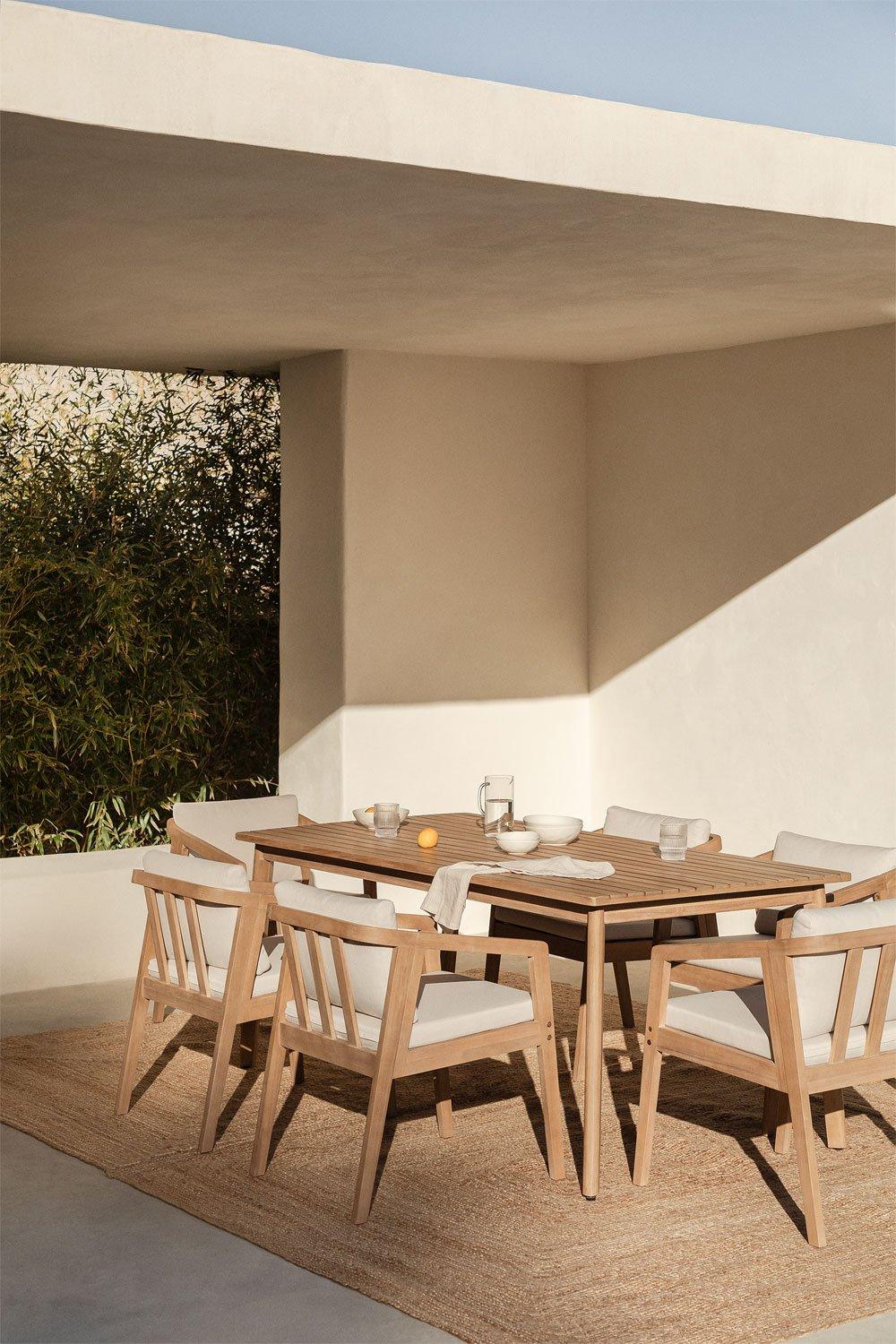 sklum Set tavolo rettangolare Kaela (180x90 cm) e 6 sedie da giardino in legno di acacia