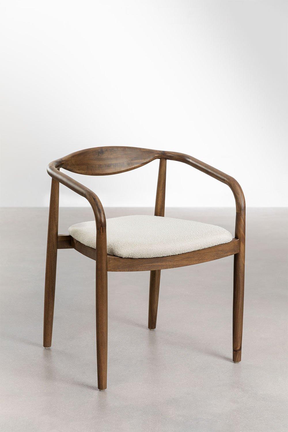 Sklum Set Van 4 Eetkamerstoelen Van Acaciahout En Mallory Bouclé-stof