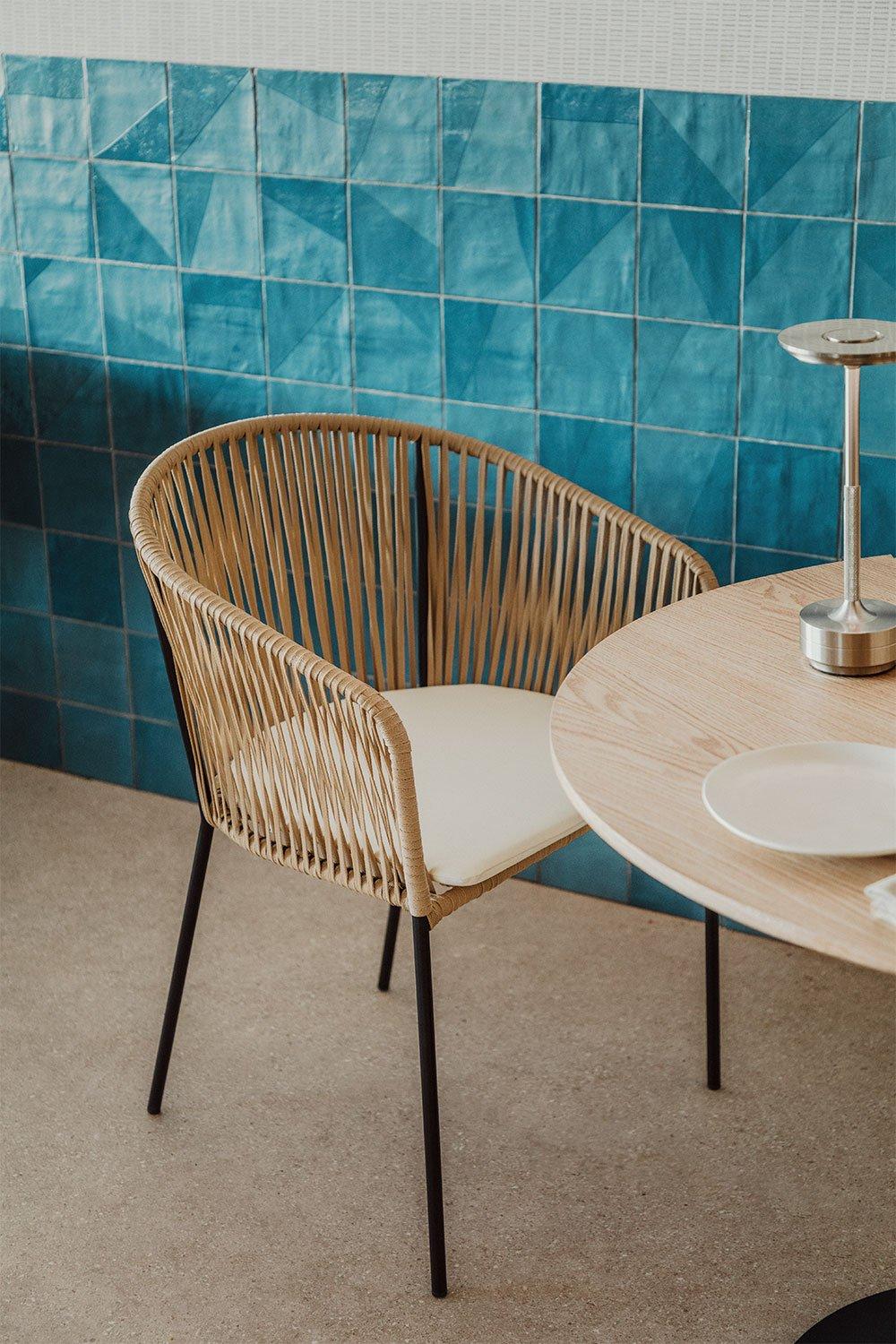 Sklum Silla De Comedor Apilable Con Reposabrazos En Hierro Y Cuerda Trenzada Jocelyn